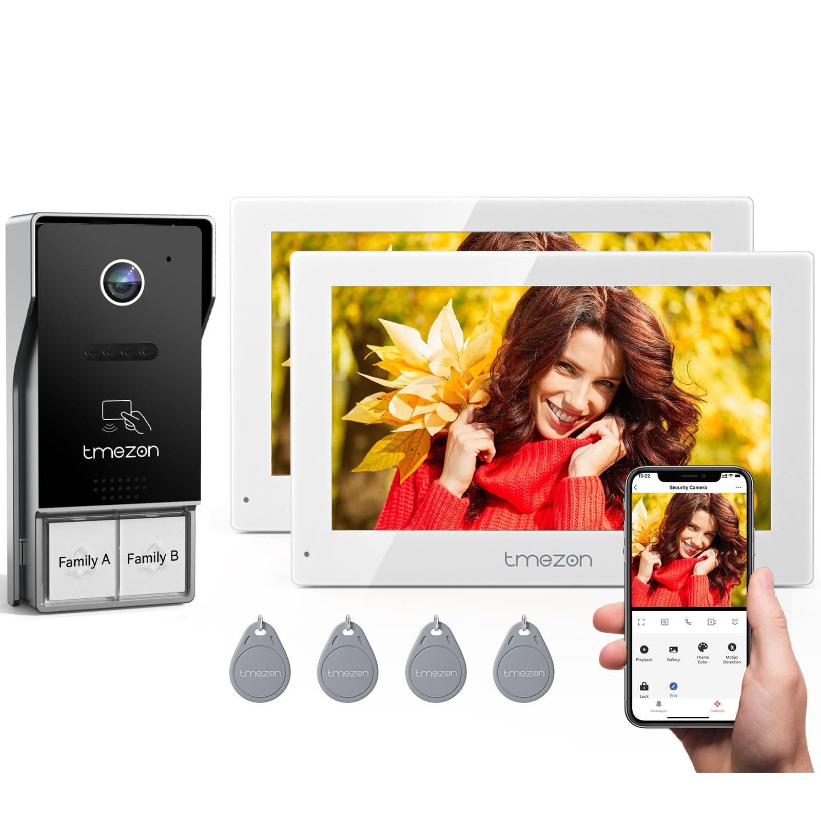 TMEZON Videoportero WiFi 2 Hilos, Video Portero Automático 1080P, 7"Pantalla Táctil a Color, Visión Nocturna, Apertura por APP y Tarjeta, Detección de Movimiento, Grabación y Reproducción, 2 Familias
