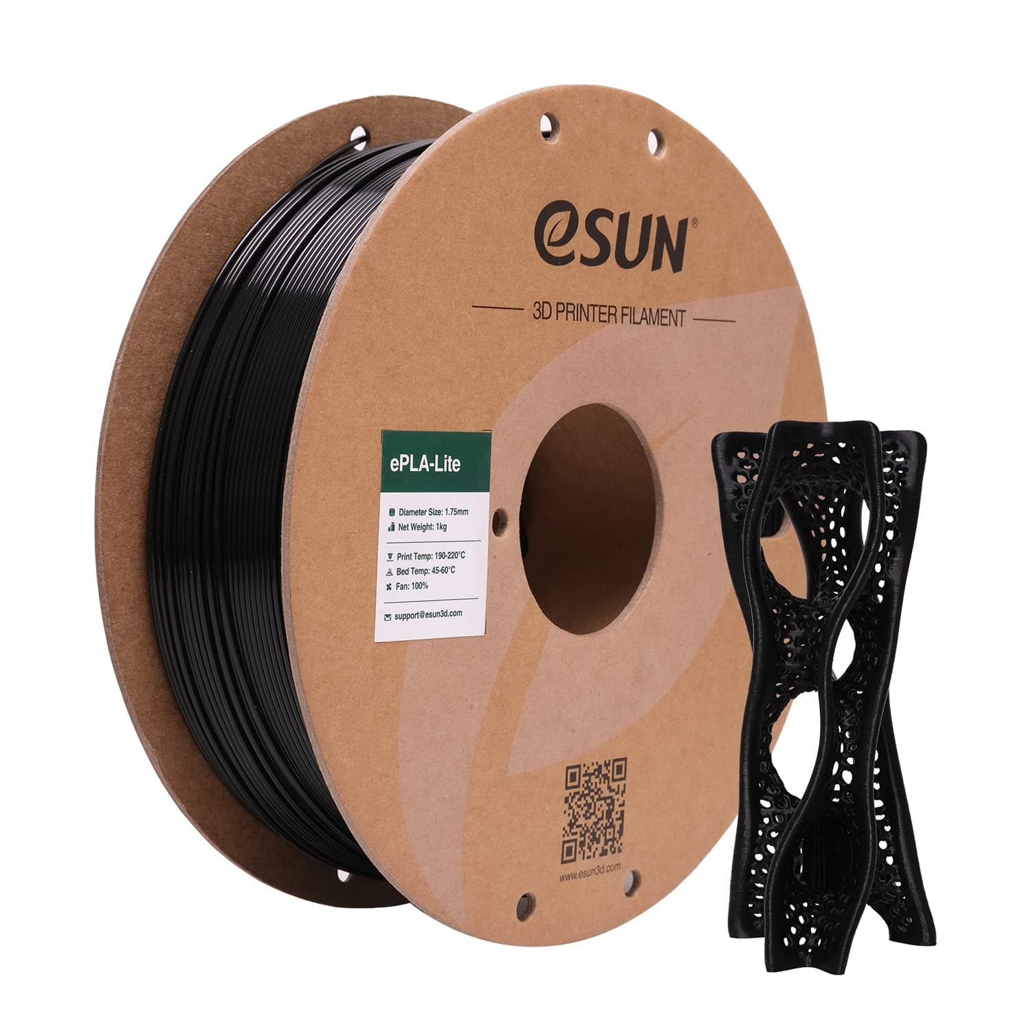 eSUN Filamento PLA 1.75mm, Modificado Impresora 3D Filamento PLA, Precisión Dimensional +/- 0.03mm, 1KG Carrete (2.2 LBS) para Filamento de Impresión 3D, Negro