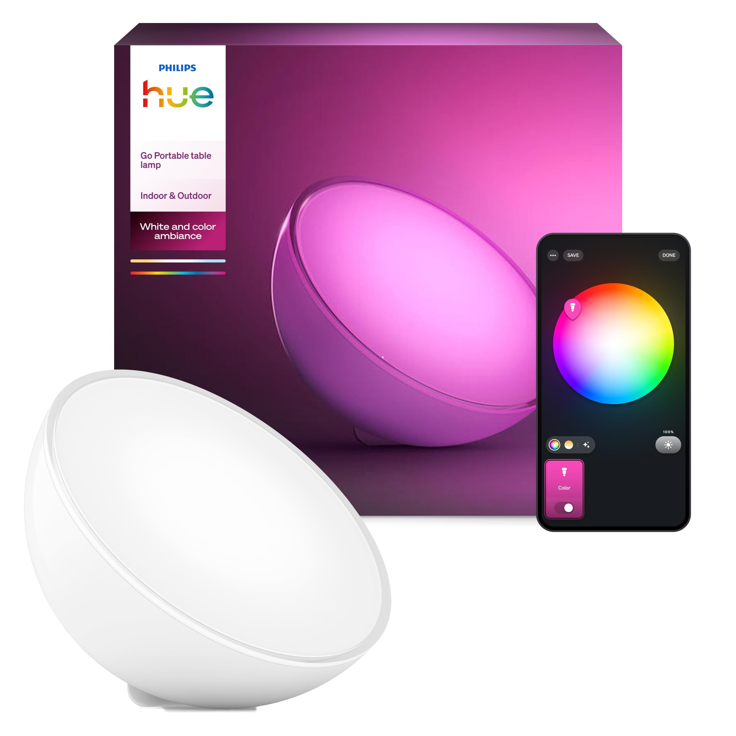 Philips Hue Go Portable, White and Color, Lampe à poser, Lampe connectée Philips avec Bluetooth et compatible avec Alexa, Google Assistant et Apple Homekit