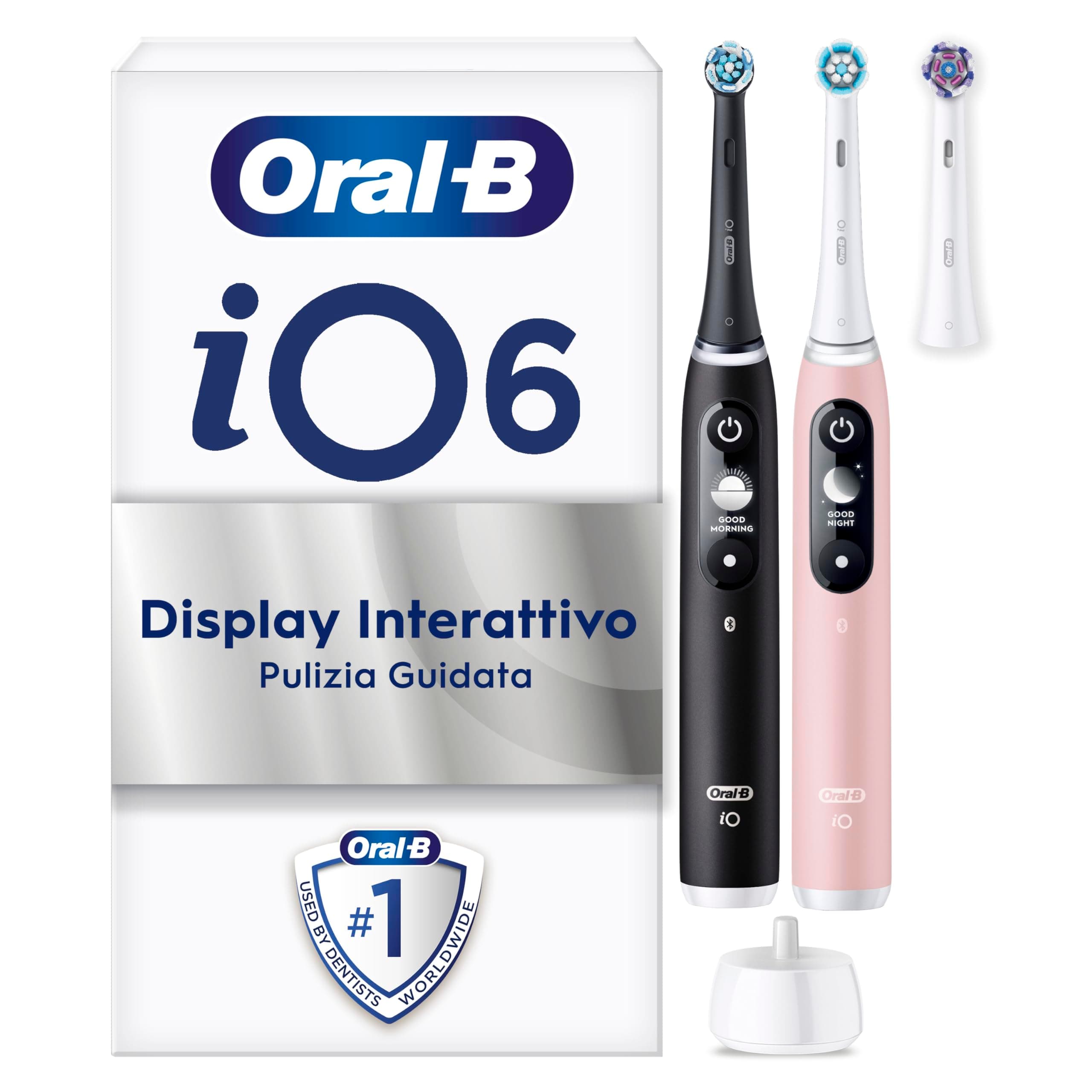 Oral-B iO 6, 2 Spazzolini Elettrici, 3 Testine di Ricambio, Nero e Rosa - 3 Testina di Ricambio per Spazzolino Elettrico, Ricaricabile, Sensore di Pressione, Pulizia Denti Efficace