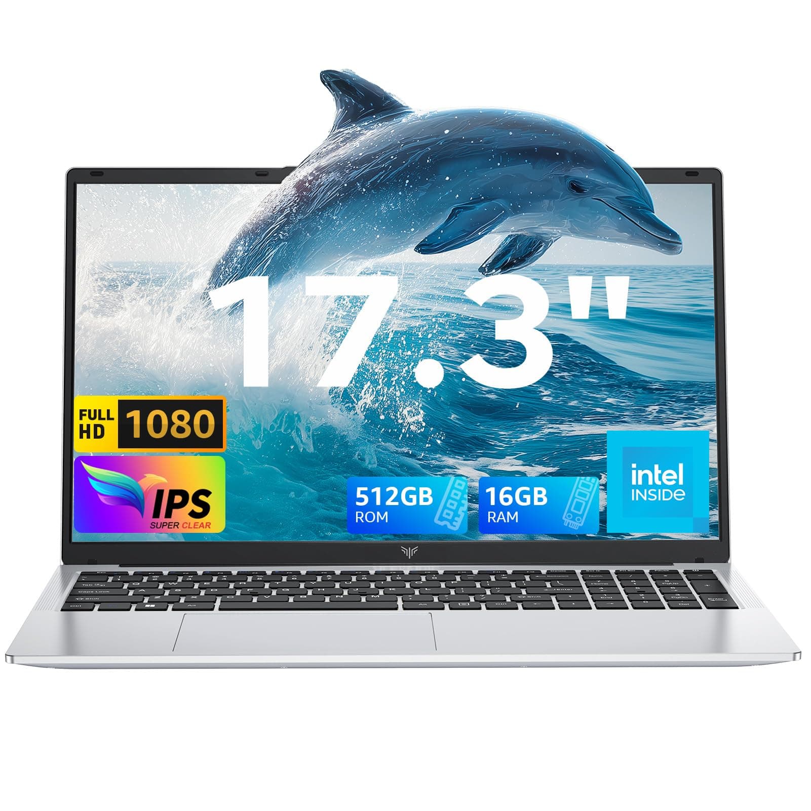 Tivique Ordinateur Portable 17,3" Full HD | Processeur Quad-Core N95 12ème gén jusqu'à 3,4GHz | 16Go RAM DDR4 512Go SSD M.2 | WiFi 5 BT 5.2 | USB 3.2 HDMI Type-C | Longue autonomie 6000mAh
