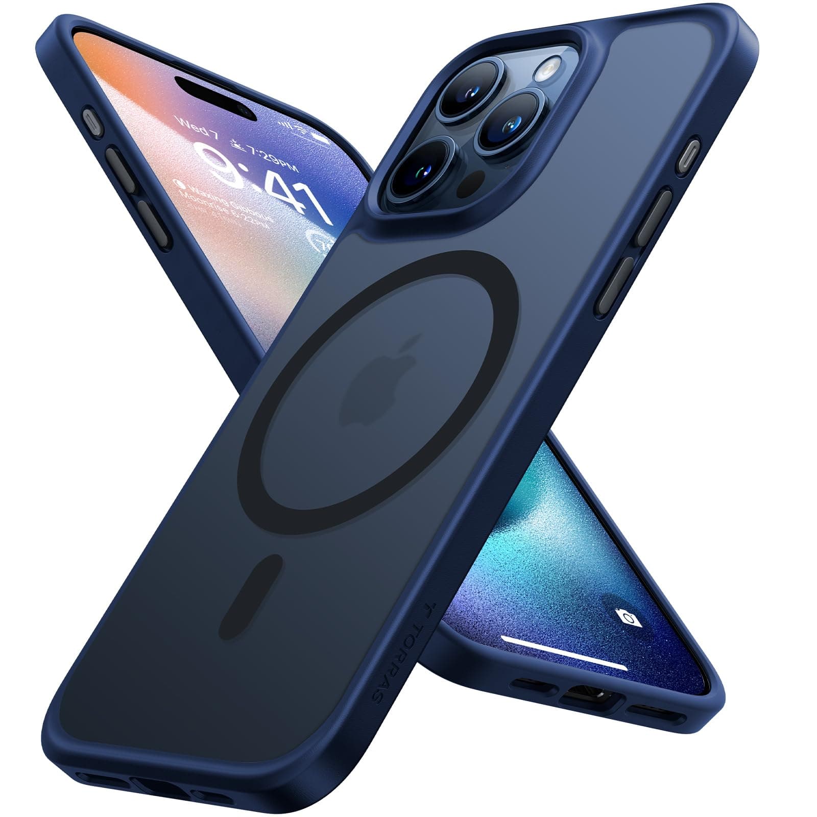 TORRAS Guardian-Mag für iPhone 15 Pro Hülle für MagSafe Zertifizierte Magnetkraft und Schutzkraft Handyhülle iPhone 15 Pro Case Stoßfest Kratzfest Schutzhülle Cover Edle Matt Blau