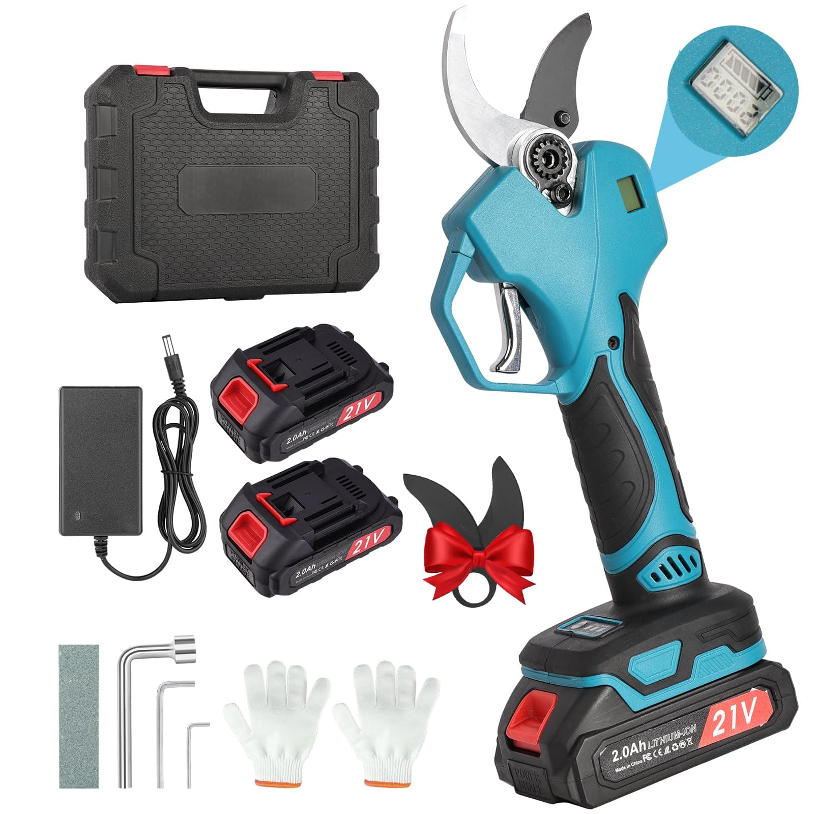 Vothen Tijeras de Podar Electricas 50mm: Tijeras de Podar Bateria Con pantalla, 2 baterías de 2000mAh, 2 cuchillas SK5, 3 Tamaños de Apertura (20/30/50mm) Para Huertos, Jardines y Granjas