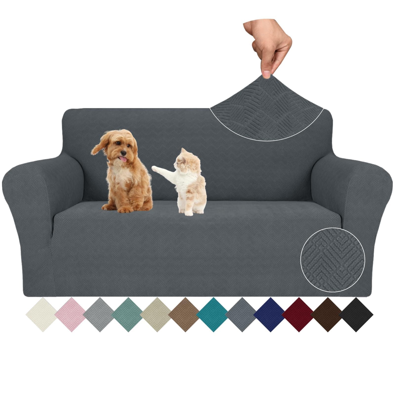 Ystyle Funda Sofa 2 Plazas Ajustable, Fundas para Sofa Elasticas, Funda De Sofa Anti Gatos Perros, Sofa Cover con Reposabrazos, Jacquard Fundas Cubre Sofa Ntideslizante Lavable, Gris Oscuro