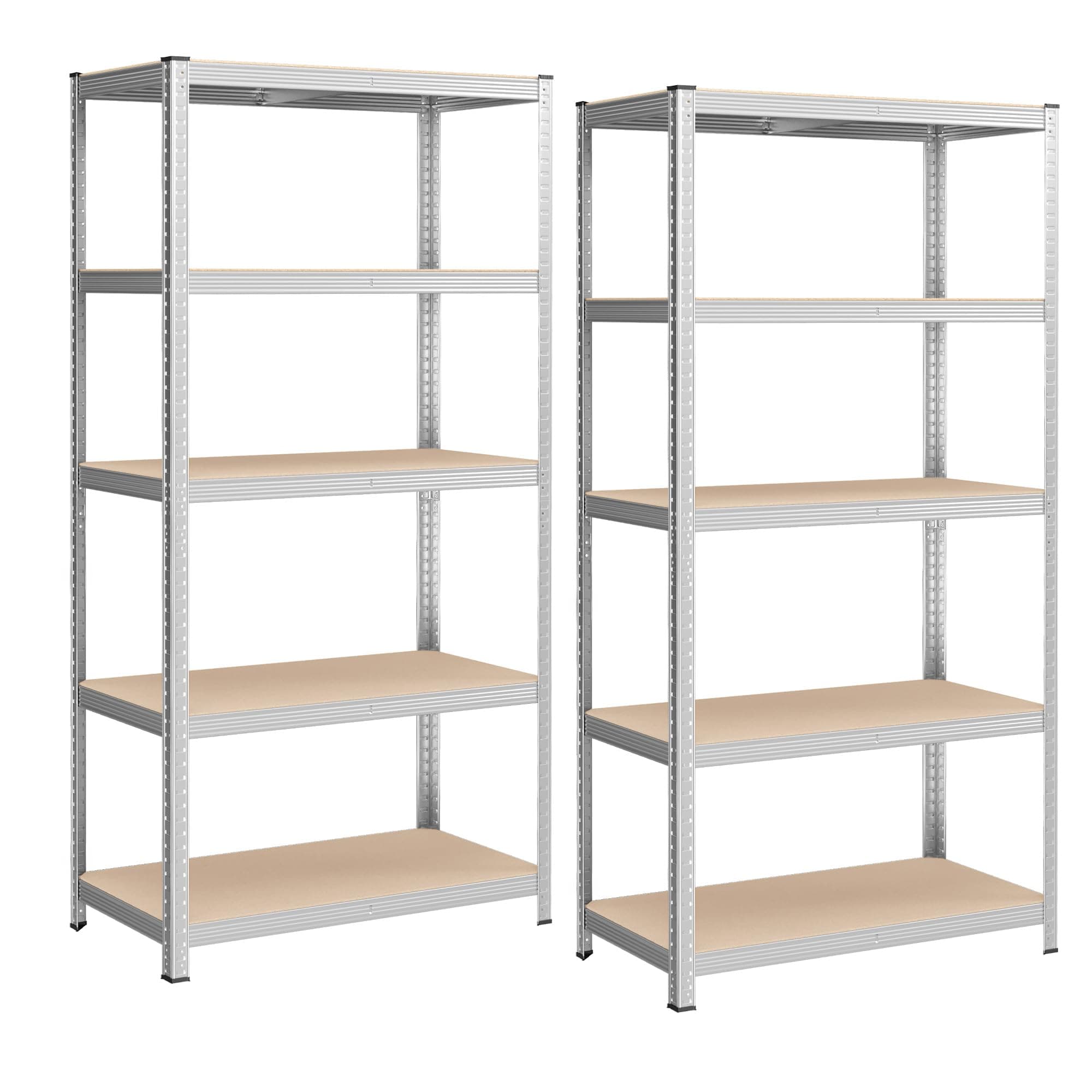SONGMICS Set di 2 Scaffali in Metallo, Scaffalature a 5 Ripiani Regolabili, Senza Viti, Scaffale Salvaspazio per Garage, Magazzino, Portante 600 kg, 50 x 100 x 200 cm, Argento GLR050E02