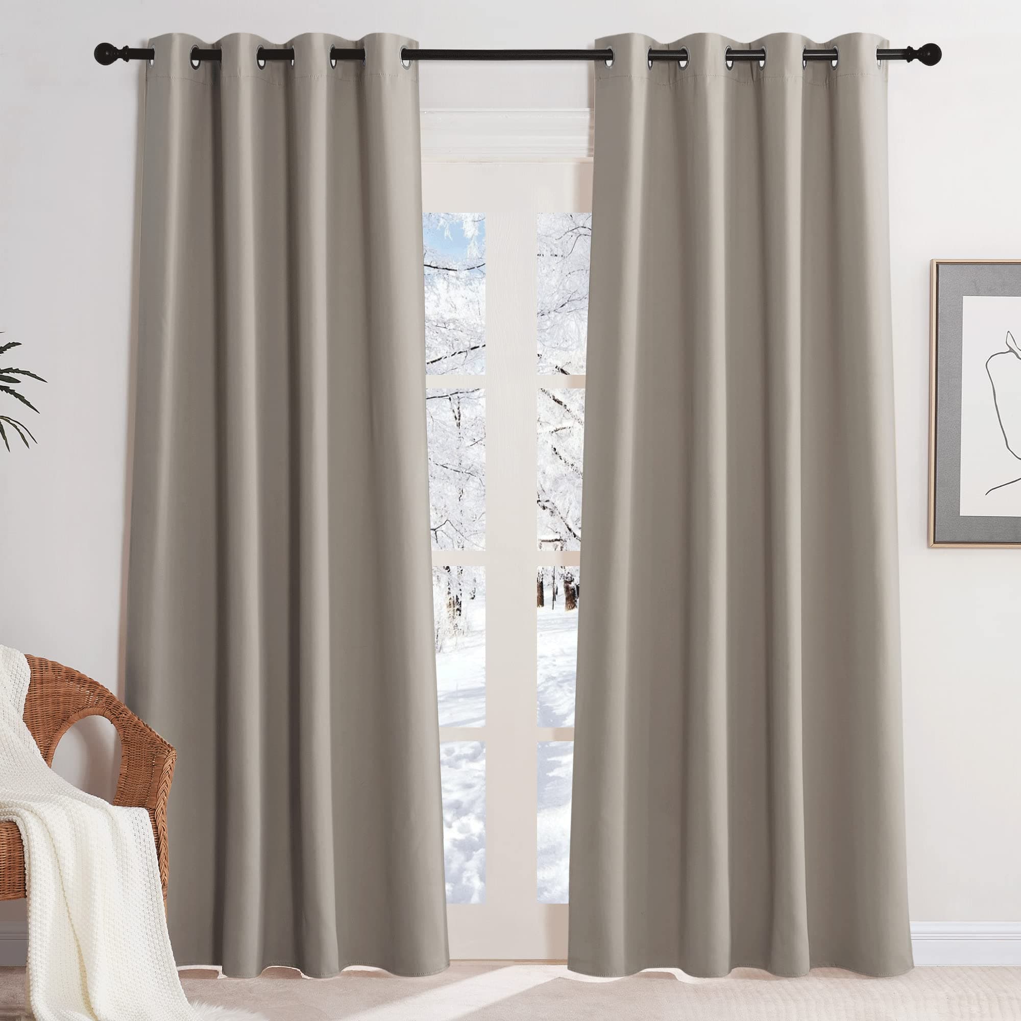KGORGE Rideau Occultant Lot de 2 Rideaux Thermique Isolant Anti UV 140x220 | Panneaux Opaque Draperies Intérieurs, Decoration pour Maison Chambre Fenetre Salon, avec Œillets, L 140 x H 220cm, Sable