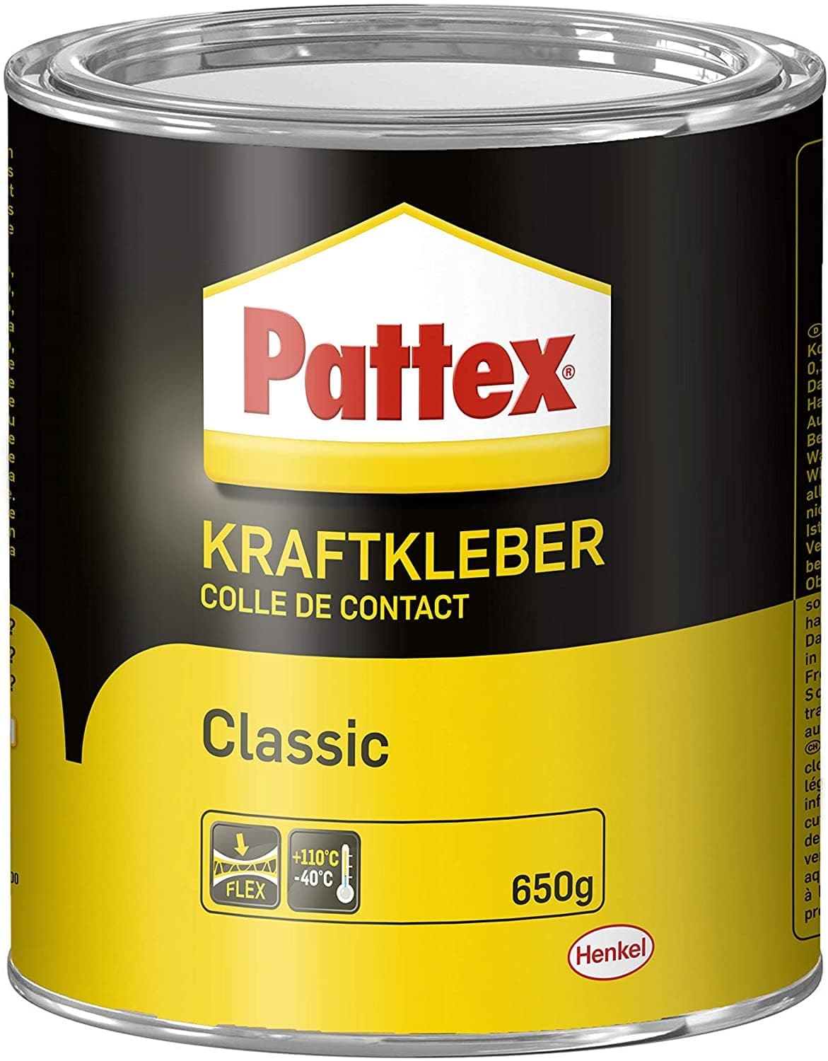 Pattex Kraftkleber Classic, extrem starker Kleber für höchste Festigkeit, Alleskleber für den universellen Einsatz, hochwärmefester Klebstoff, 1 x 650g