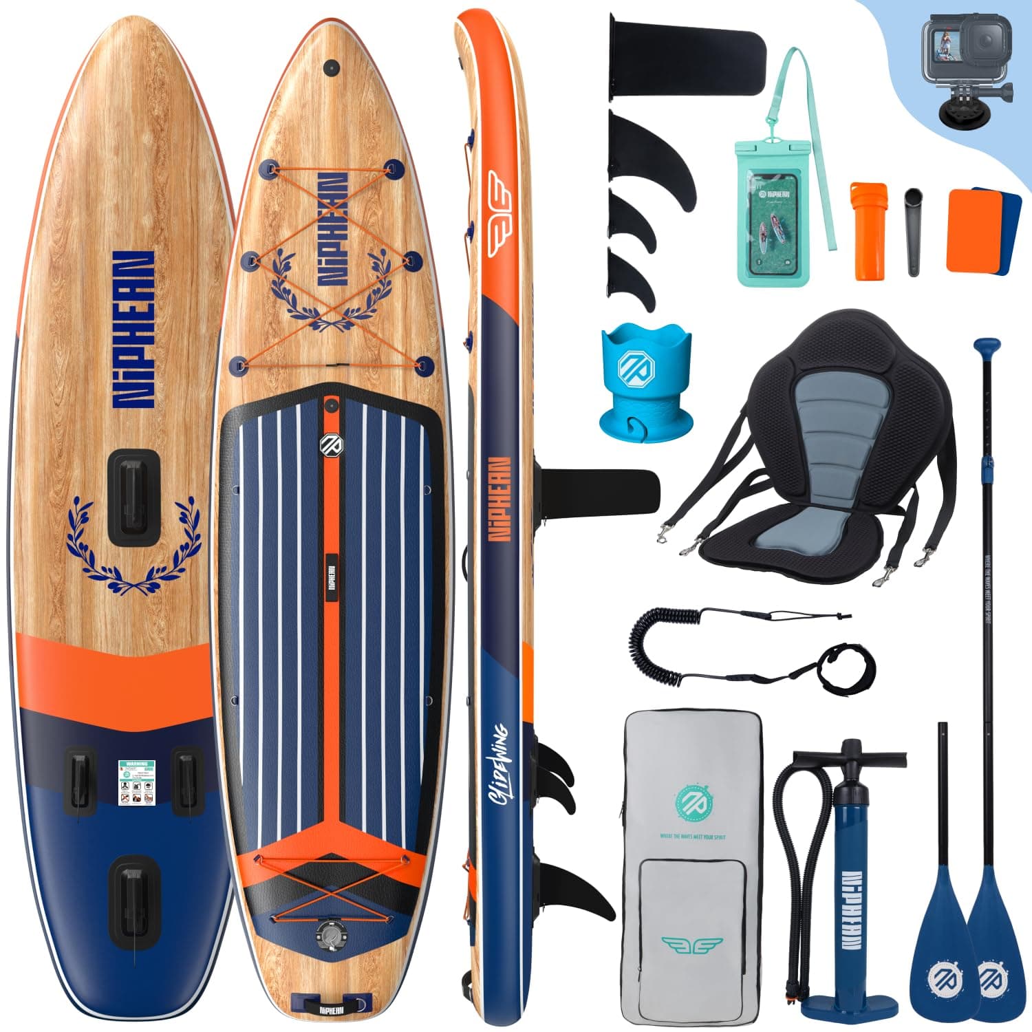 Niphean (Extra Groß) Stand Up Paddling Board, SUP für 2+1 Personen/Familien, SUP Board mit (Anfängergeeignet) Balancierflügel, wasserdichte Handyhülle, Stand Up Paddle Board for Adults, Geschenkideen
