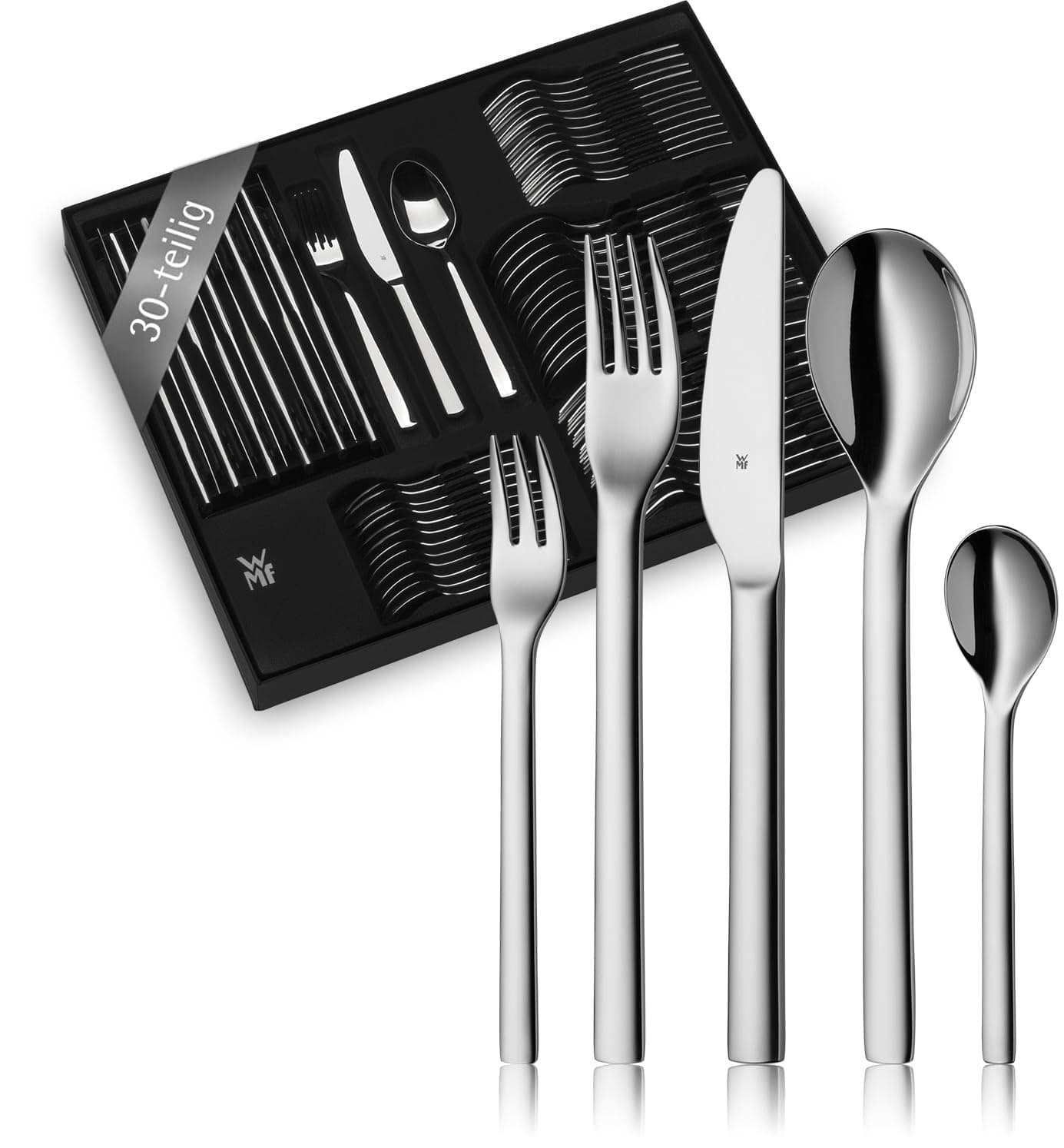 WMF Habitum Edelstahl Besteck Set 6 Personen, Essbesteck Set 30 teilig, Monobloc-Messer, Cromargan Edelstahl poliert, glänzend, spülmaschinenfest