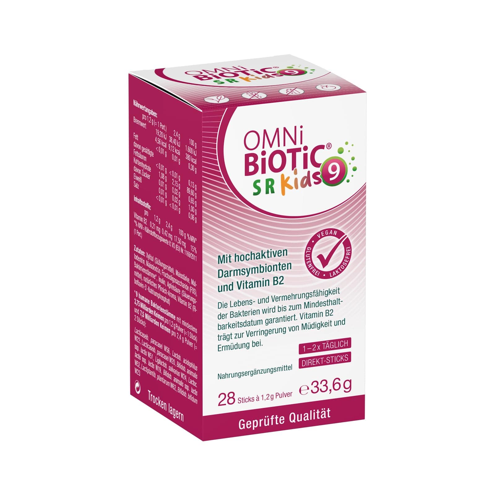 OMNi BiOTiC SR-9 Kids | Gute Nerven* in der Schule? Kinderleicht! | Innovativer Direkt-Stick mit fruchtigem Pfirsich-Geschmack | Vegan | Glutenfrei | Laktosefrei | 28 Sticks