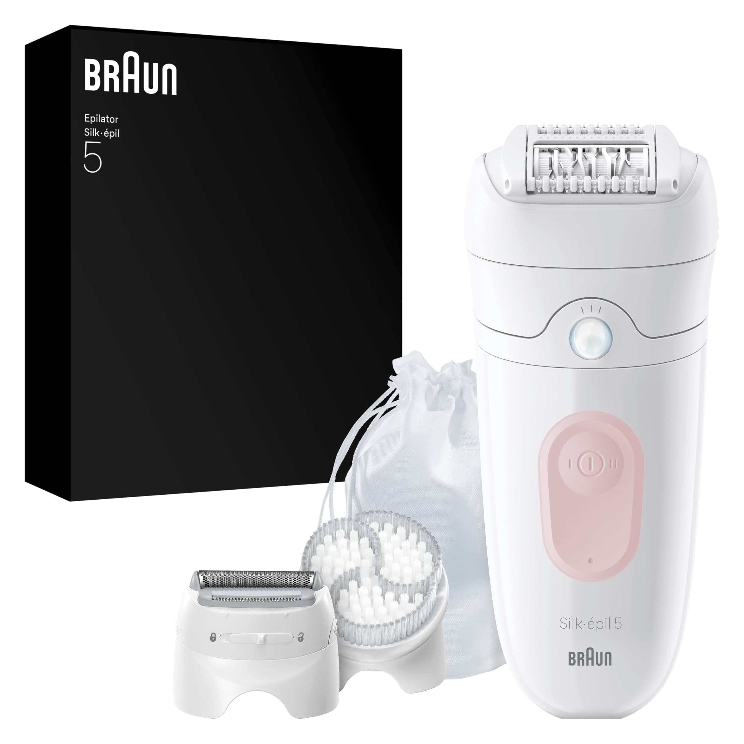 Braun Epilateur Electrique Femme Silk·épil 5, Rose Flamant, Rouleau De Massage pour Une Epilation Confortable, Sabot Tondeuse Et Tête De Rasage, Coffret Comprend Une Brosse Exfoliante, 5-060