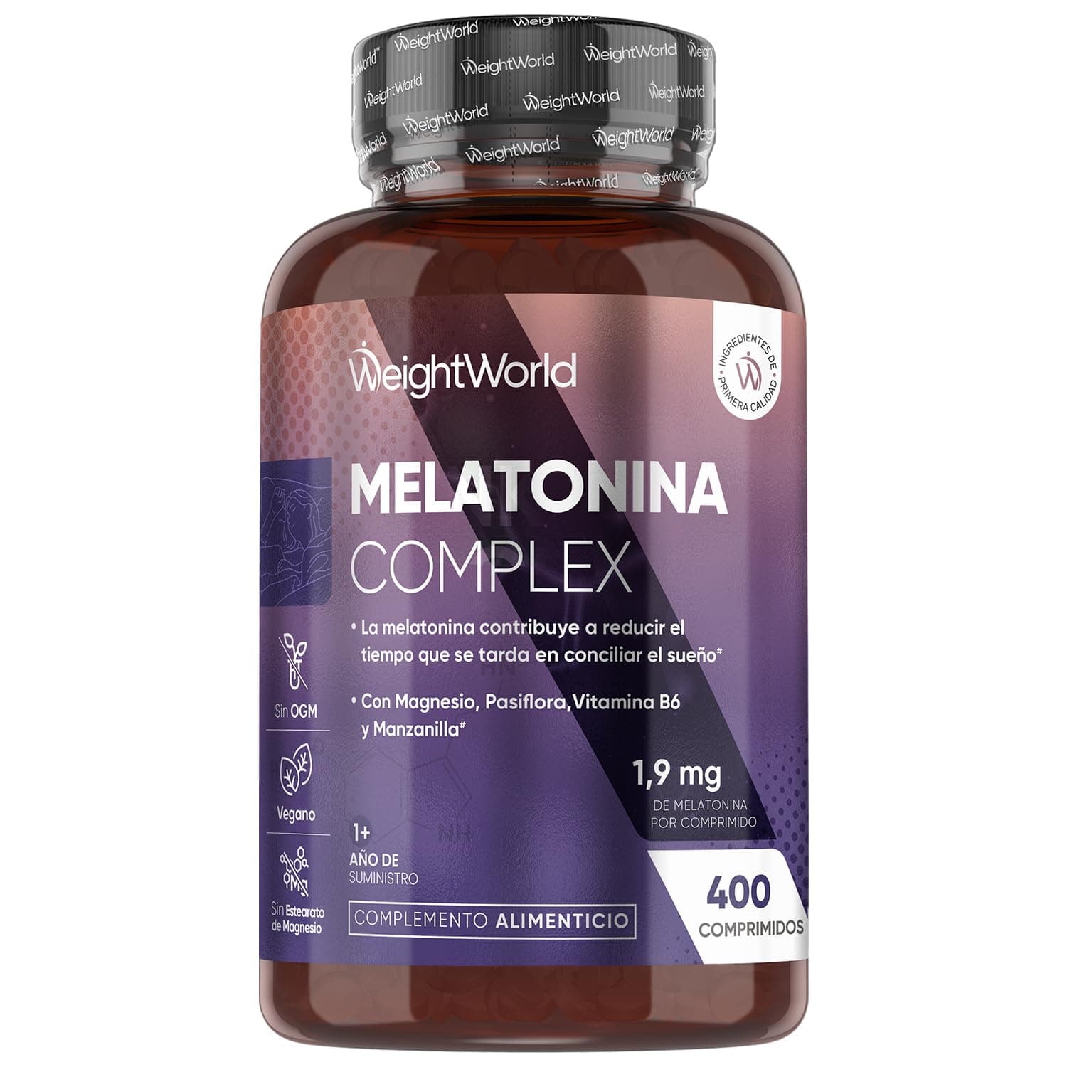 Melatonina 1,9 mg Complex con Magnesio, Vitamina B6, Pasiflora y Manzanilla - 400 Comprimidos de Liberación Prolongada para más de 1 Año de Suministro - Sin Gluten, Apto para Veganos