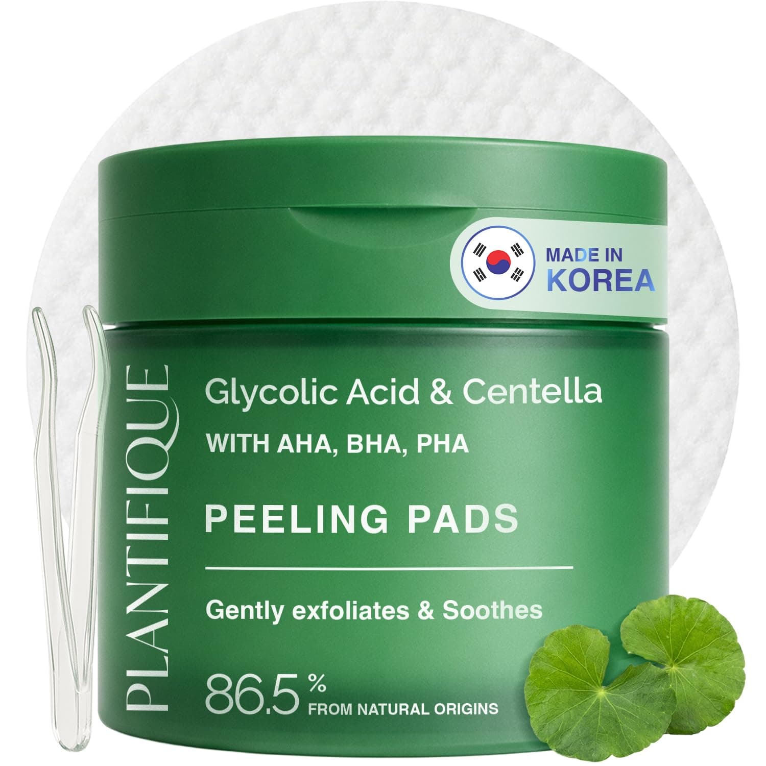 PLANTIFIQUE Almohadillas Exfoliantes Coreanas 60 piezas, con Niacinamida, Acido Glicólico, CICA, AHA, BHA, PHA para Renovación Suave de la Piel - Korean Skincare Toner Pads - Envase rellenable