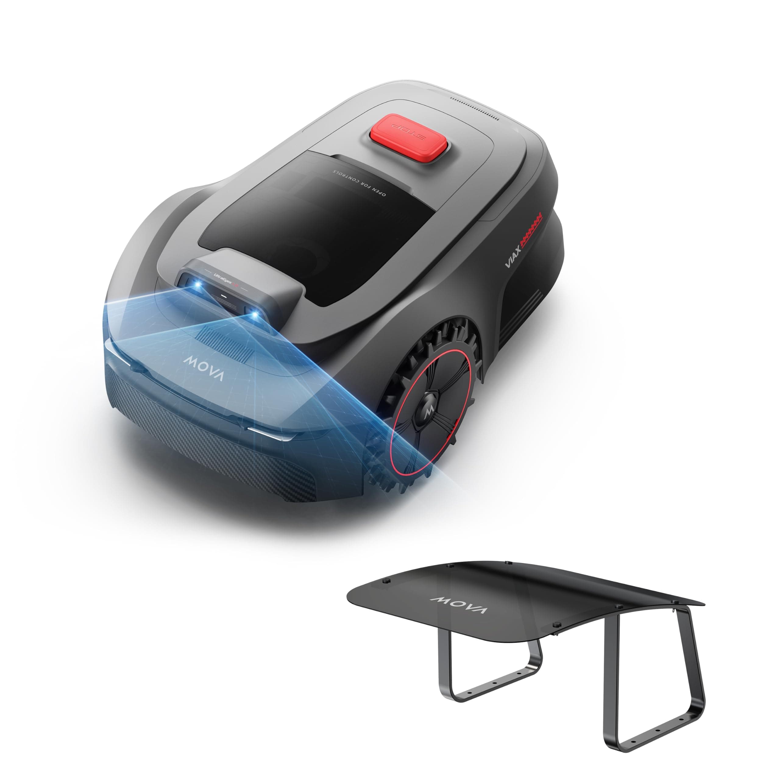 Rasaerba robotizzato MOVA ViAX senza filo perimetrale, consigliato per 250 m², mappatura automatica UltraEyes supportata dall'intelligenza artificiale, percorso a U, incluso vano portaoggetti.