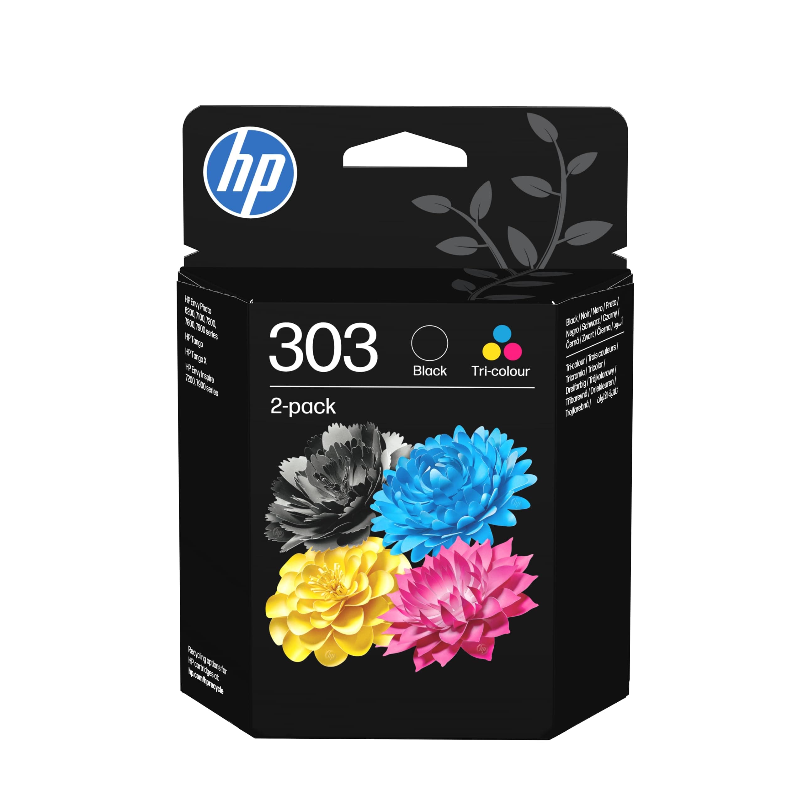 HP 303 Nero e Tricromia 3YM92AE, Confezione da 2 Cartucce, Compatibile con Stampanti serie Envy Photo 6200, 7100, 7800, 7200, 7900, Envy Inspire 7200e, 7900e, Tango X