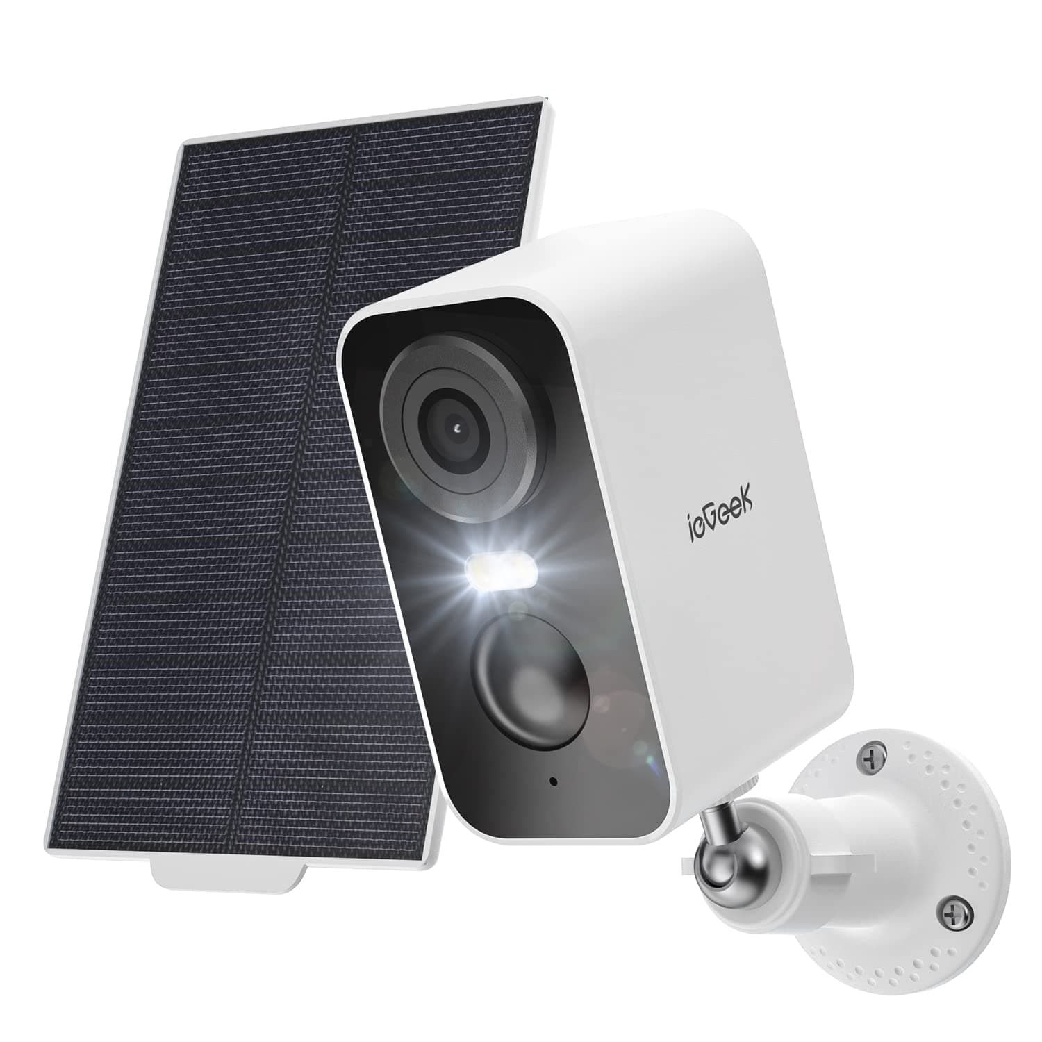 ieGeek 2K Telecamera Wi-Fi Esterno Senza Fili con Pannello Solare, Videocamera Sorveglianza WiFi a Batteria, Rilevamento Umano PIR, Sirena, Visione Notturna a Colori, 2 Vie Audio, Impermeabile IP66