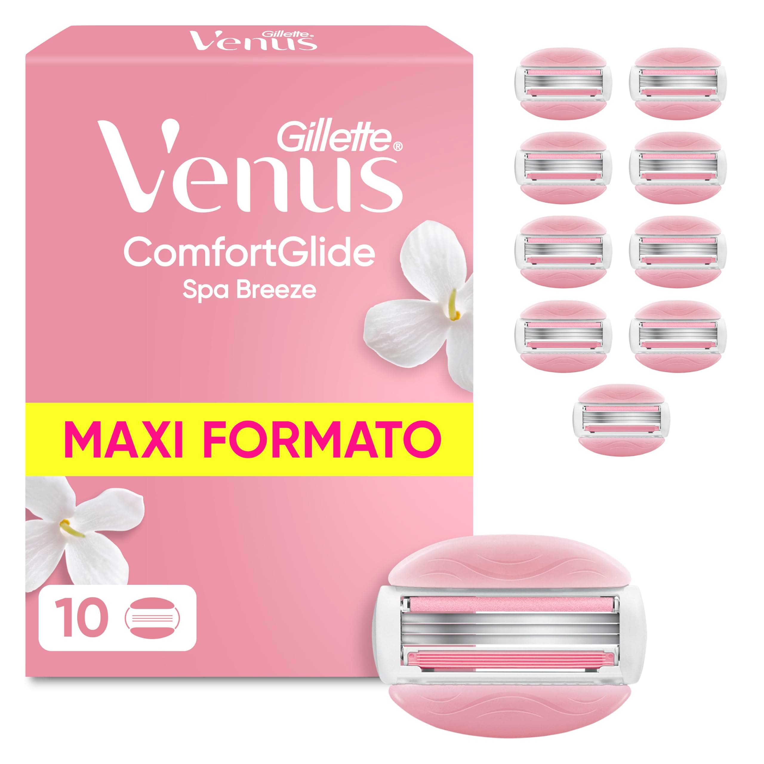 Gillette Venus Comfortglide Spa Breeze Ricariche per Rasoio da Donna Venus, Confezione da 10, 3 Lame Incorporate, per una Rasatura Liscia e Profonda Che Dura