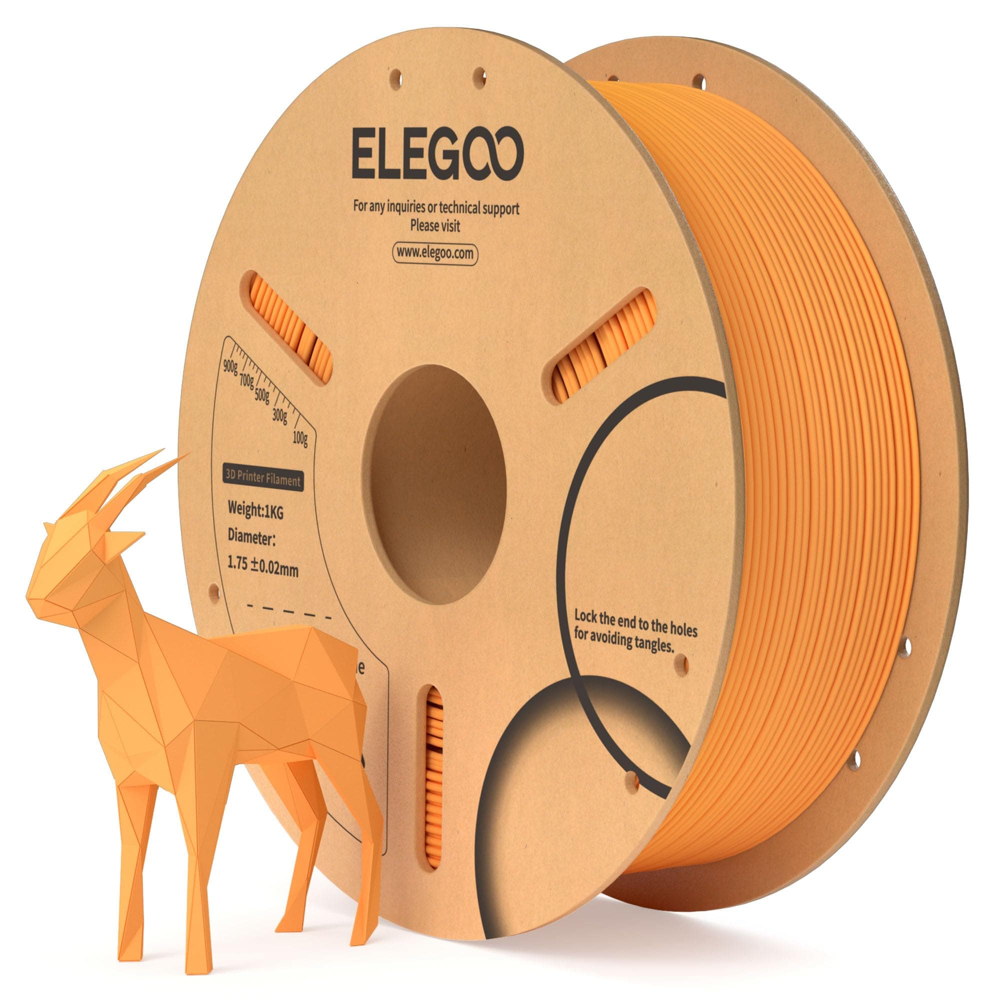 ELEGOO Filamento PLA 1.75 1KG Naranja, Filamento para Impresora 3D, Precisión Dimensional +/- 0.02mm, Carrete Filamento 3D,para Mayoría Impresoras 3D