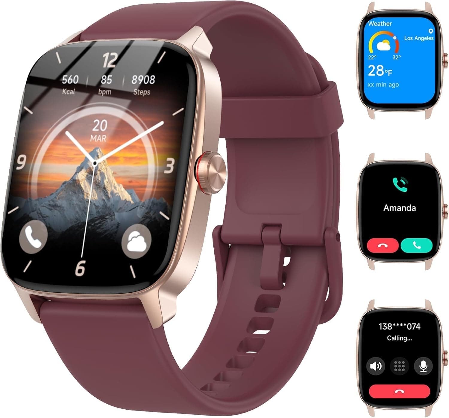 Reloj Inteligente Mujer Hombre con Llamadas Bluetooth y Voz AI, 1.85'' Smartwatch con Whatsapp Notificación, Pulsómetro/SpO2/Sueño/Podómetro, 110+ Modos Deportivos, Impermeable IP68 para iOS/Android