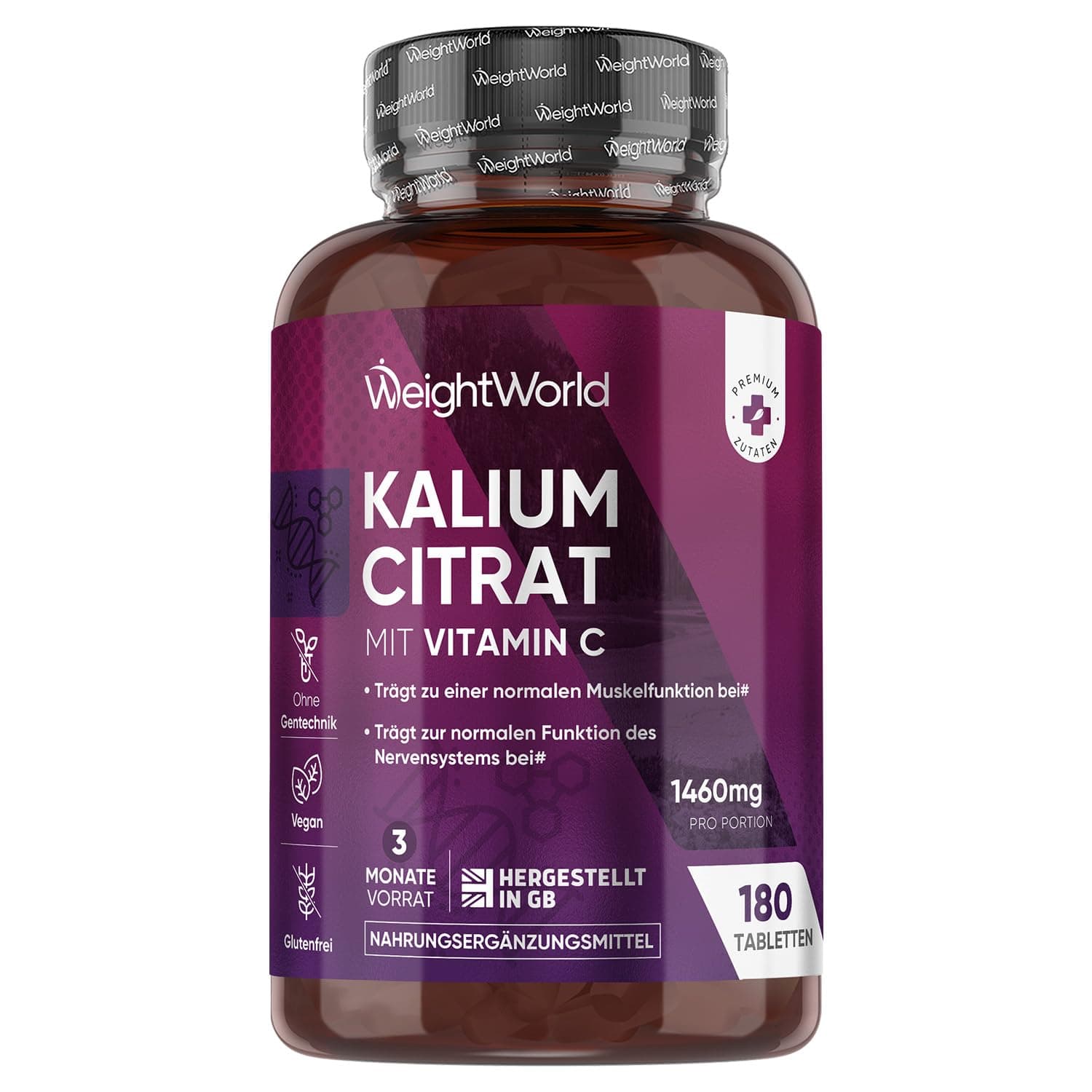 Kalium Tabletten mit Vitamin C - 1460mg pro Portion - 180 vegane Tabletten - Kalium trägt zu einer normalen Muskelfunktion bei(EFSA) - Potassium Citrate - Kaliumcitrat & L-Ascorbinsäure - WeightWorld
