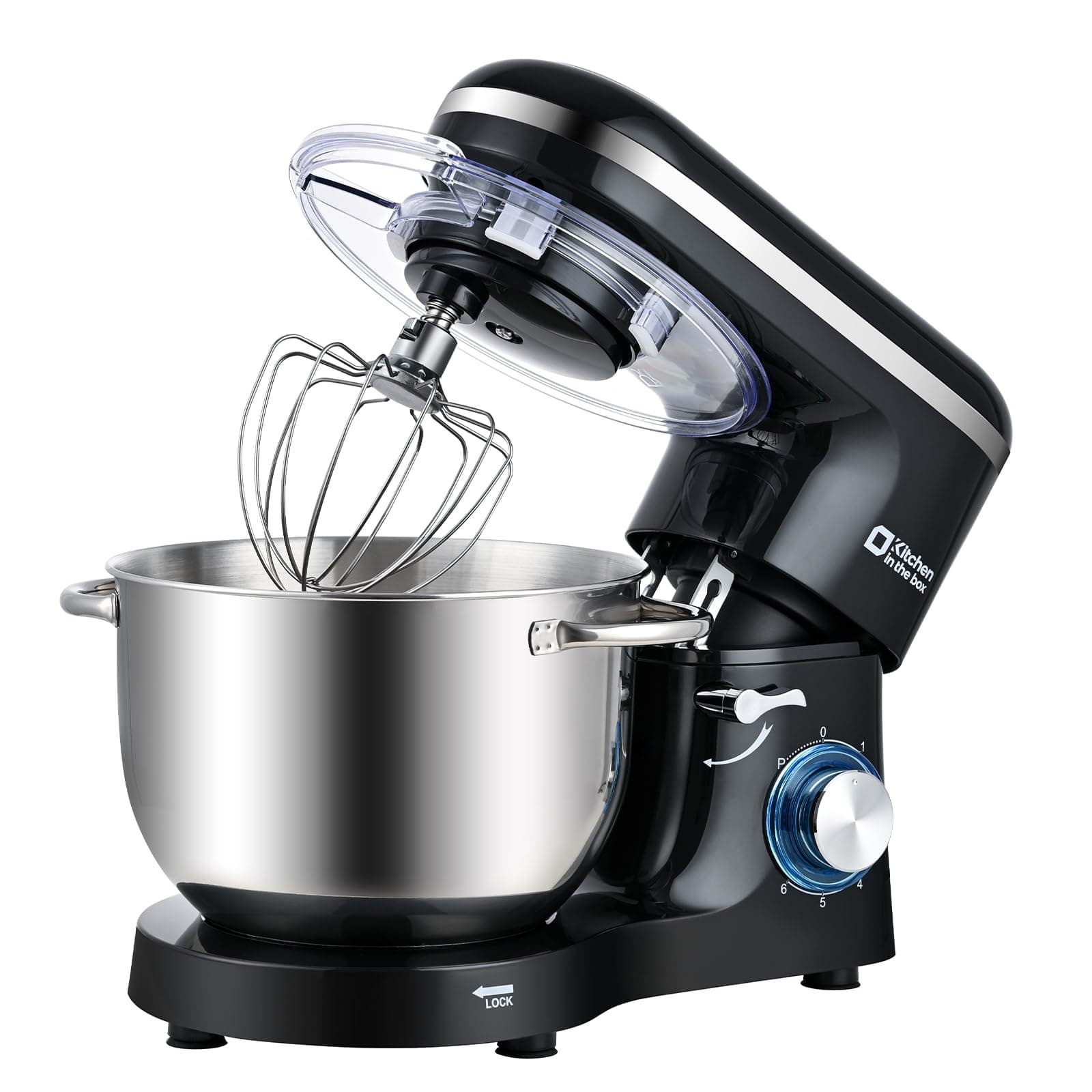 Kitchen in the box Batidora Amasadora Profesional, Amasadora de Pan de 1400 W, Robot de Cocina Con Batidor, Gancho Amasador, Batidora Mezcladora (Negro, 6,2 L)