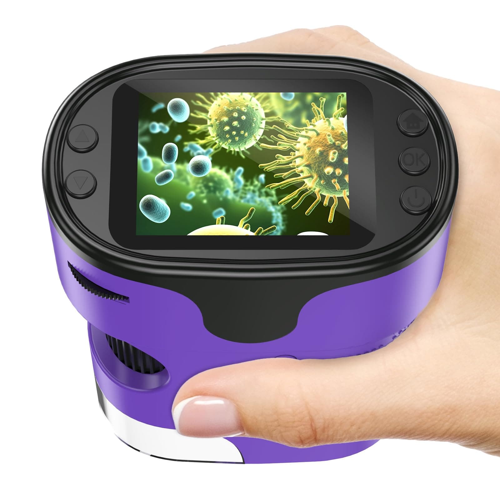 Microscope Enfant [Kit Complet] - Microscopes de Poche Numérique Écran 4K Mini Rechargeable Portable Cadeau Jouets Éducatif pour Enfants 4-12 Ans avec Carte 32Go, Coffret EVA, Lames Préparées