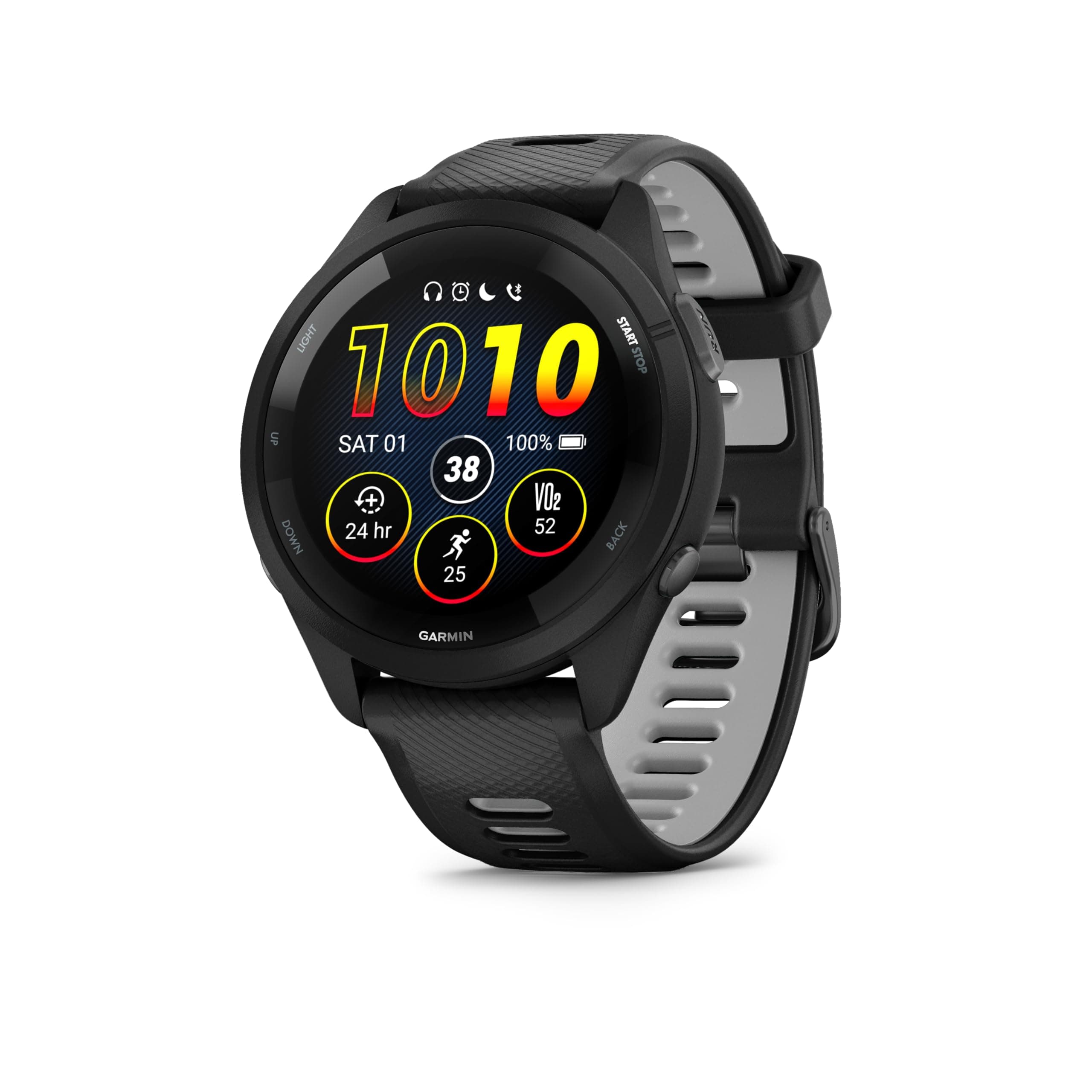 Garmin Forerunner 265 - Montre GPS de Running avec écran AMOLED - Noire avec Bracelet en Silicone Noir/Gris