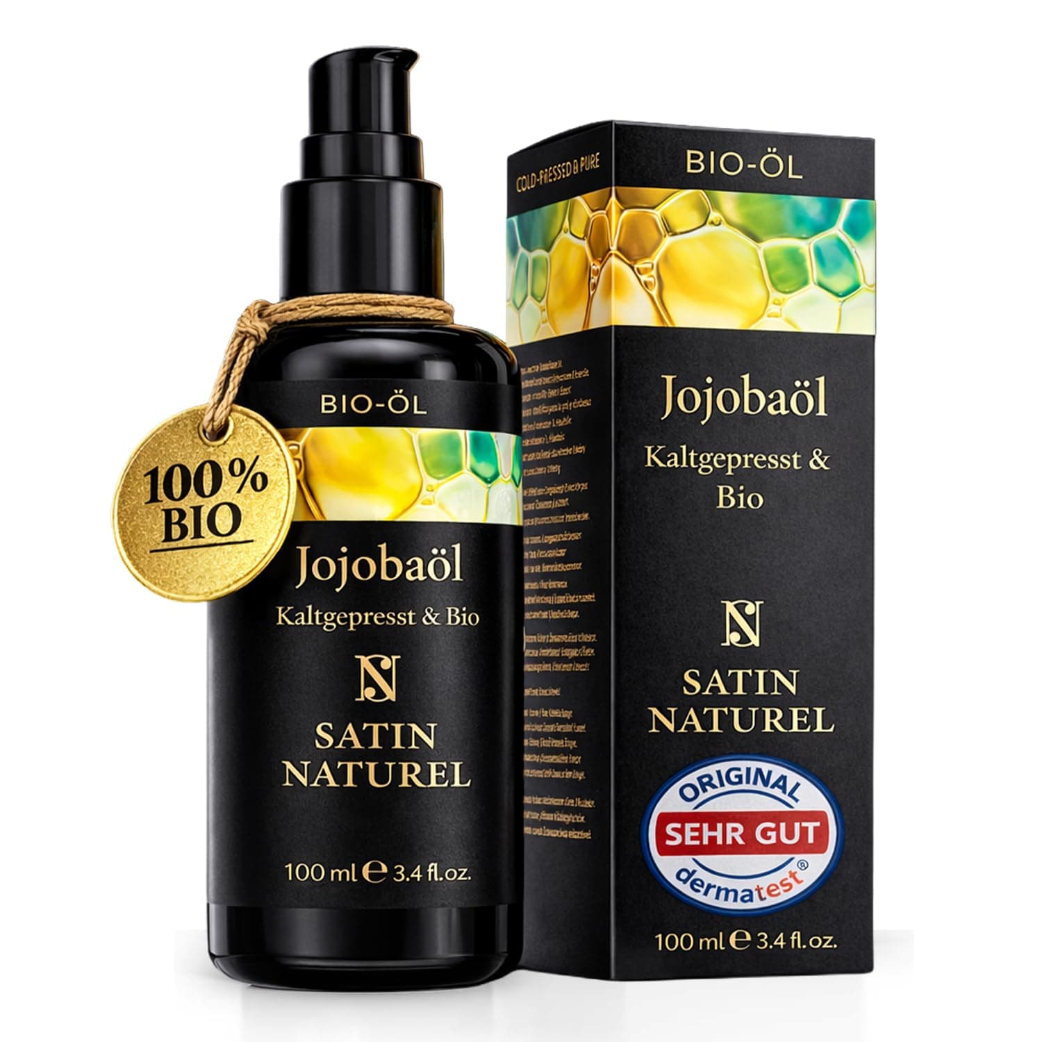 Satin Naturel Bio Jojobaöl kaltgepresst 100 ml – 100% reines Jojobaöl – Gesichtsöl & Körperöl für Haut, Haare & Nägel – Vegane Naturpflege mit Anti-Aging & Feuchtigkeitspflege