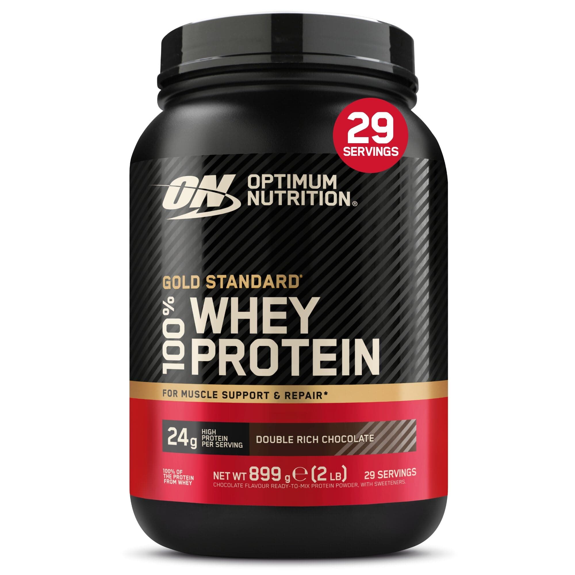 Optimum Nutrition Gold Standard 100% Whey, Protéine en Poudre, Goût Double Chocolat Riche, 899g, 29 Doses, Emballage Peut Varier