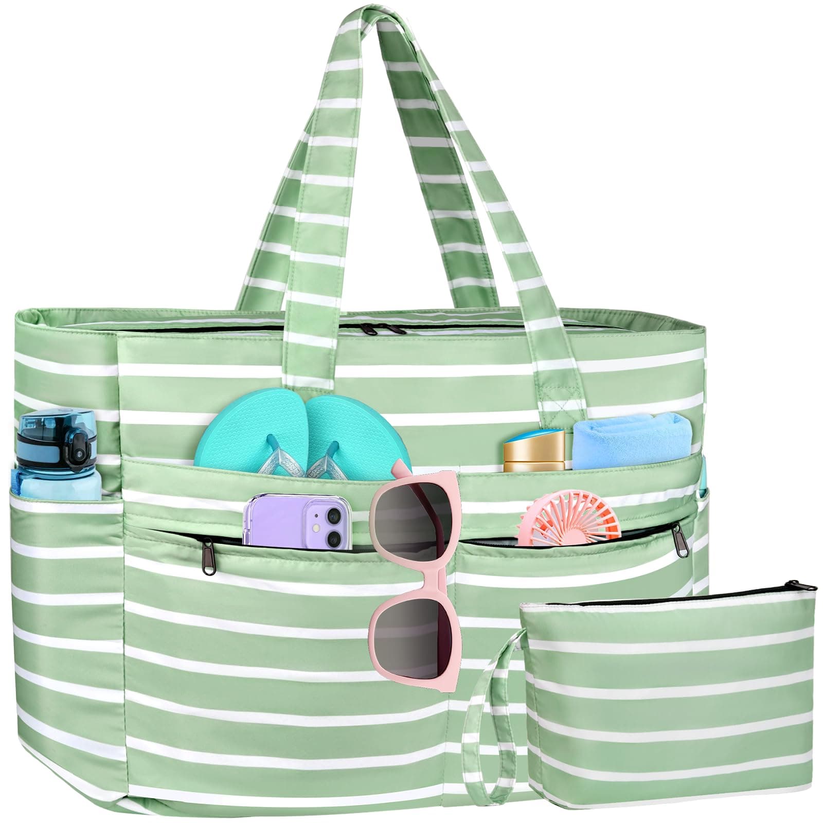 WACCET Borsa Mare Donna Grande, Borsa Spiaggia Donna Impermeabile con Zip Borse Mare Grande XXL Famiglia 50L Pieghevole Leggera Borse Beach Tote Bag per Spiaggia, Viaggio, Vacanza, Piscina