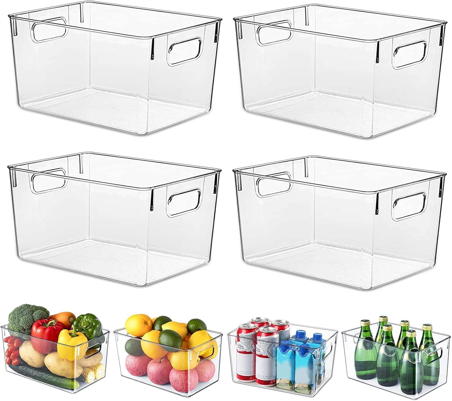 HPYLIF·H Organisateur Frigo, Rangement Frigo Transparent, Organisateurs Ménagers Indispensables Adaptés aux Cuisines, Placards et Réfrigérateurs (Lot de 4, L(30x20x15CM))