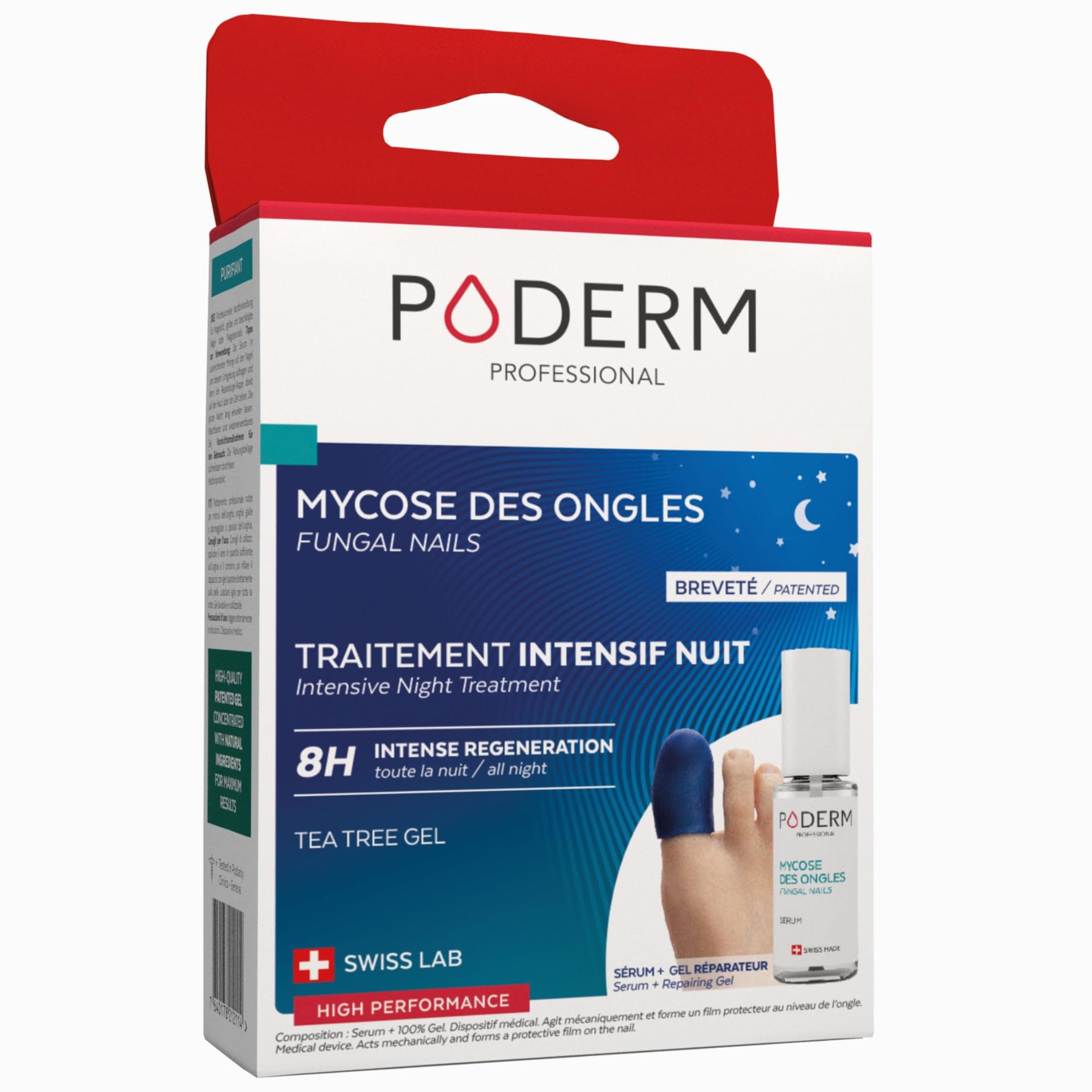 PODERM – MYCOSE ONGLE TRAITEMENT INTENSIF NUIT 2en1 – Élimine la mycose & renouvelle l’ongle pendant votre sommeil |VEGAN | Soin professionnel pied/main | Facile & rapide | Swiss Made