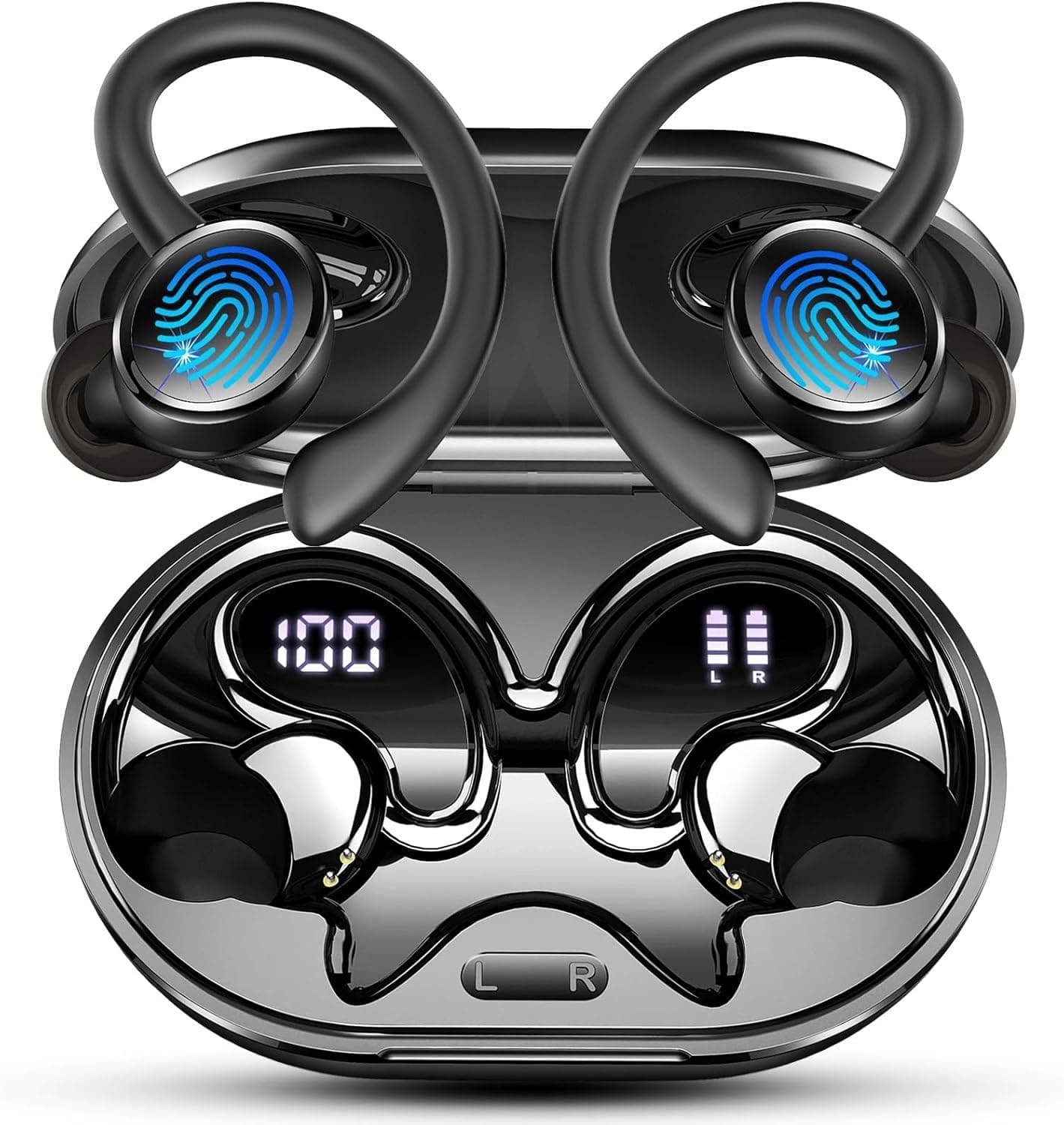 Auriculares Inalambricos Deportivos, 2026 Nueva Auriculares Bluetooth 5.4 HiFi Estéreo con 4 HD Mic, 50H Cascos Inalambricos Bluetooth con Cancelacion Ruido ENC,IP7 Impermeable Cascos, Pantalla LED