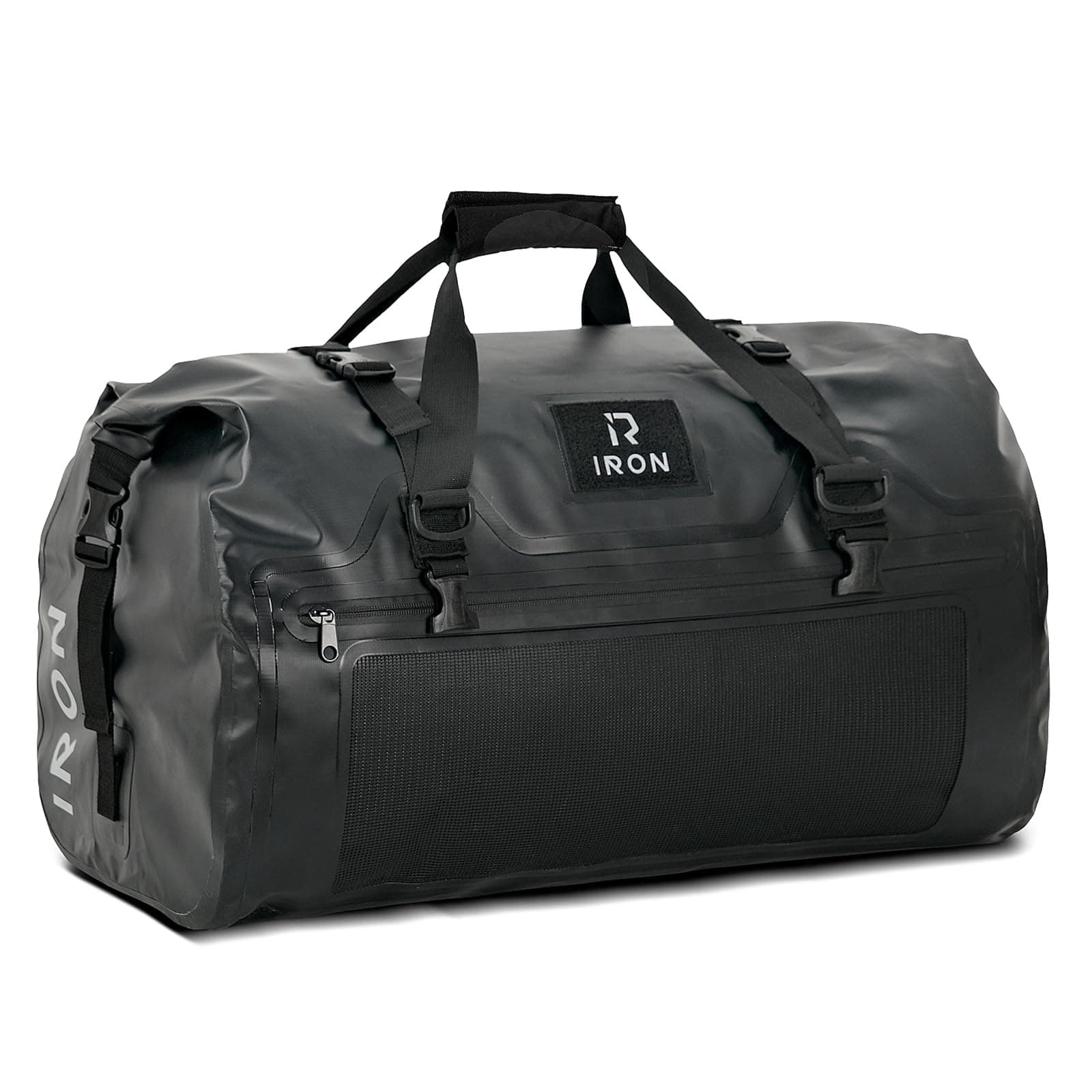 IRON JIA'S Borsa impermeabile per moto, borsone e bagaglio da sella, con chiusura arrotolabile, tracolla, tasca interna e tasca in rete (nero, 30 L)