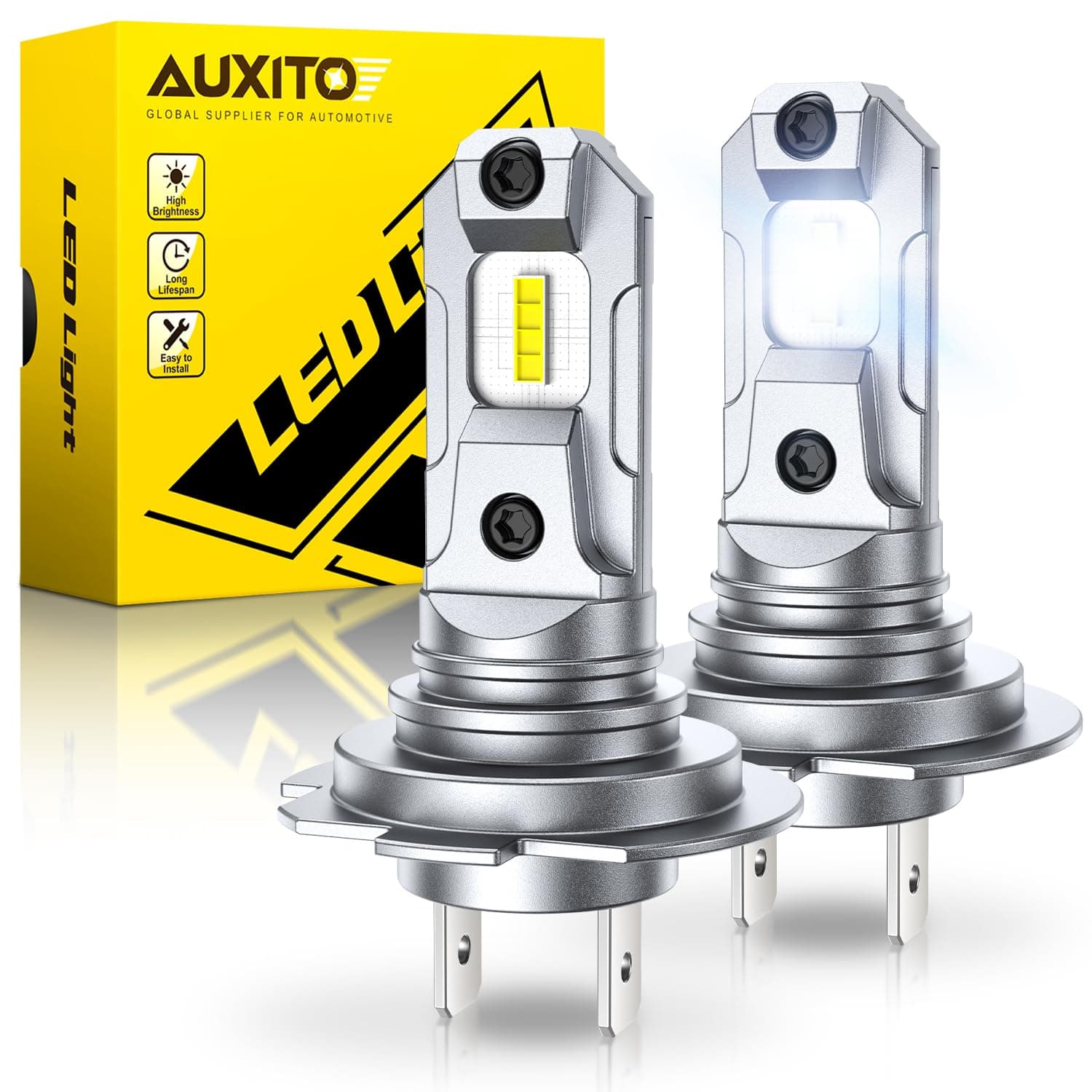 AUXITO Bombilla H7 LED 36000LM - 6500K Luz Fría, Tamaño 1:1 Halógeno, Sin Parpadeos, Instalación Plug & Play, 60000+ Horas, IP68 (Lote de 2)
