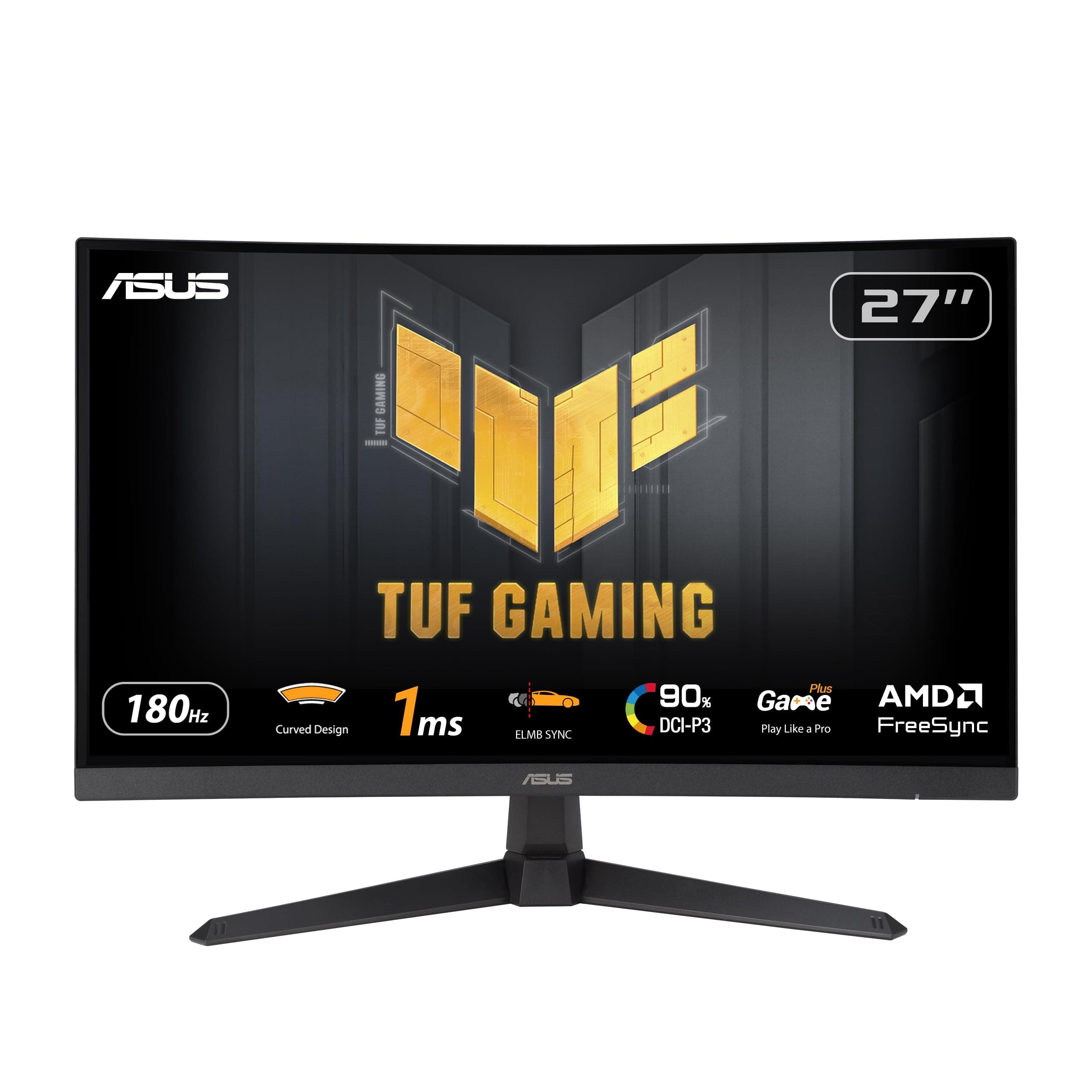 ASUS TUF Gaming VG27VQ3B - Monitor Gaming de 27 Pulgadas Full HD, Curvo, 180 Hz, ELMB Sync, FreeSync, 1 ms de Tiempo de Respuesta, 90% DCI-P3, DisplayWidget Center