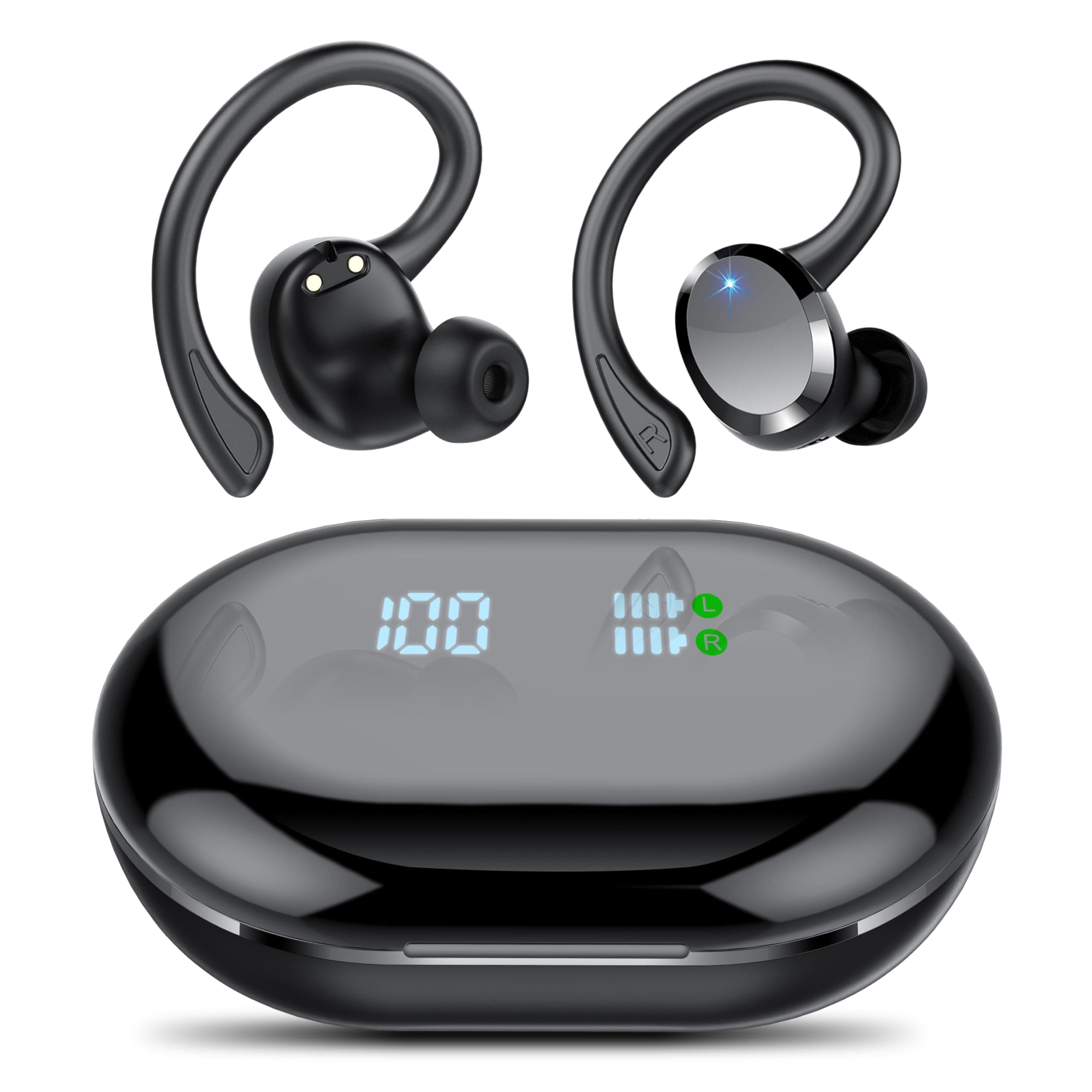 Auriculares Inalambricos Deportivos, Bluetooth 5.4 con HD Micrófono HiFi Estéreo Pantalla LED, 54H de Reproducción con Cancelacion Ruido ENC, IP7 Impermeable Cascos Inalambricos, Ajuste Cómodo