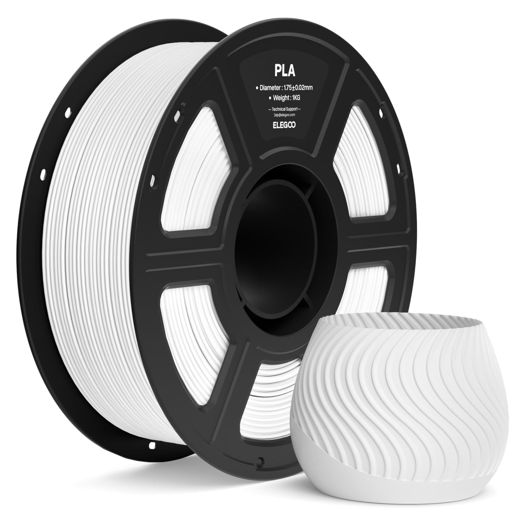 ELEGOO Filament PLA 1,75 mm Blanc 1KG, Filament PLA 3D Précision Dimensionnelle ±0,02 mm, Bobine 1 kg (2,2 lbs) Compatible avec la Plupart des Imprimantes FDM