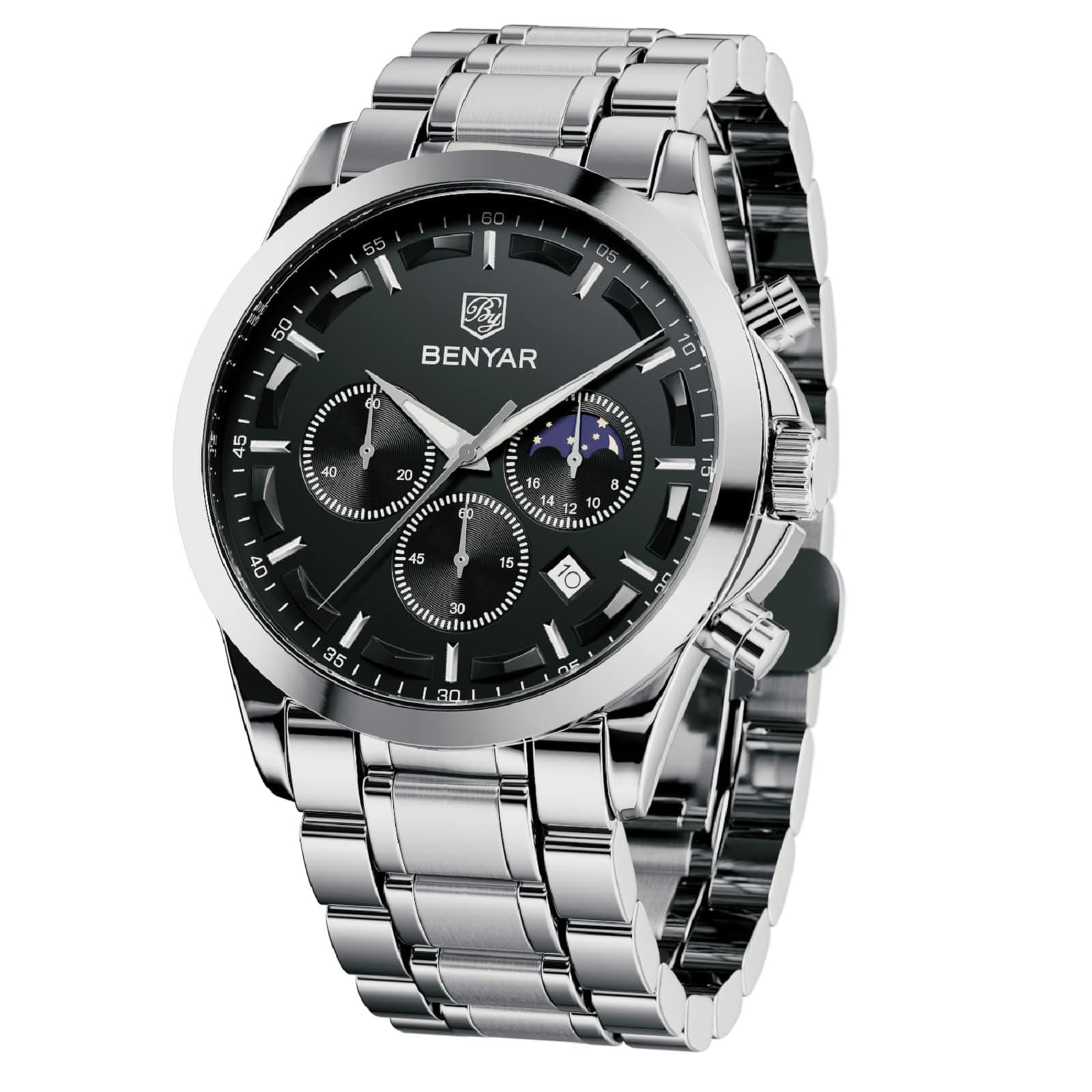 BENYAR by Relojes Hombre Analógico Cuarzo Cronografo Impermeable Luminoso Fecha Moda Casual Reloj de Pulsera Elegante Regalo para Hombre