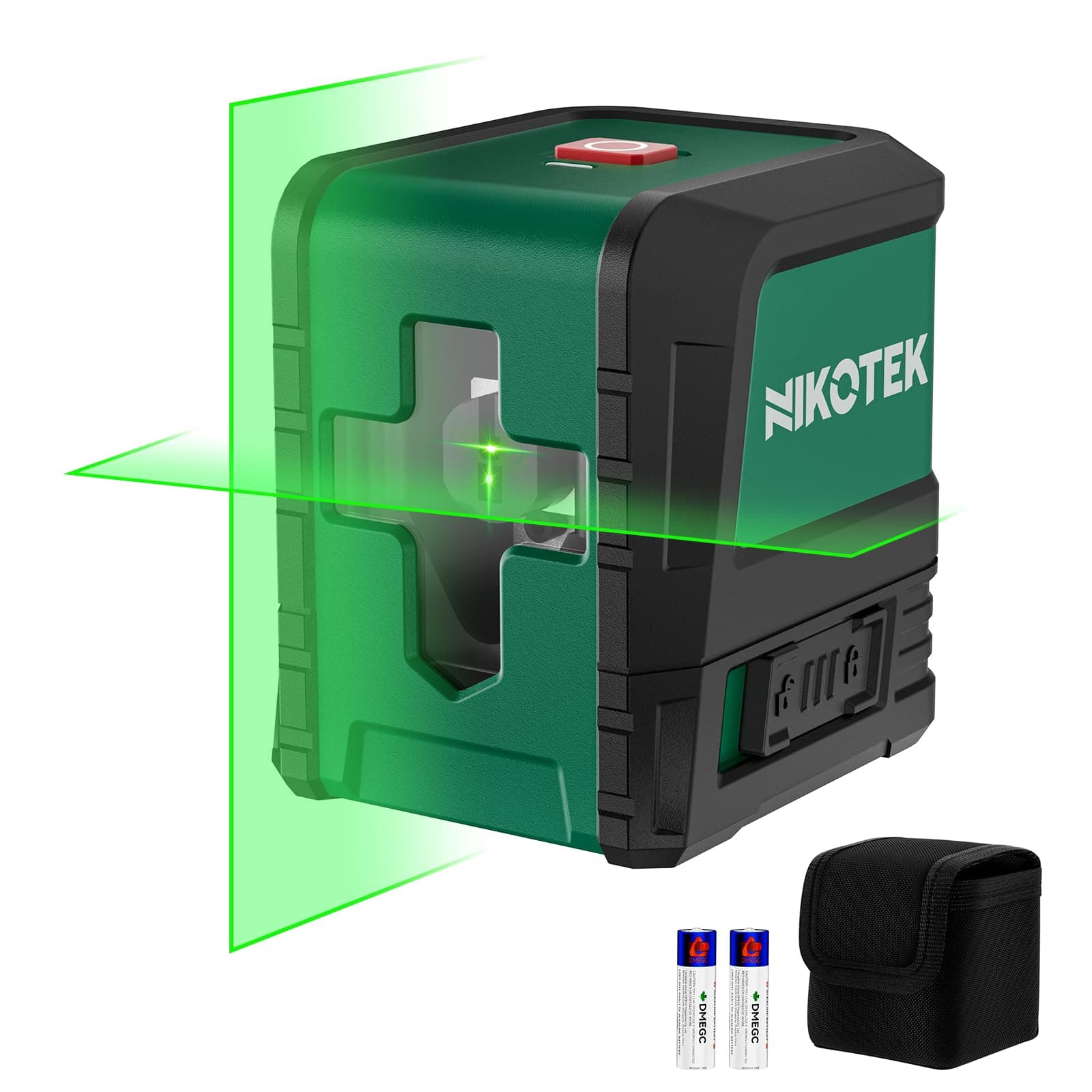 Nivel Láser Verde Nikotek,Autonivelante Láser de Líneas Cruzadas Horizontales y Verticales para Decoración del Hogar Bolsa de Transporte, 2xBatería Incluida IP54