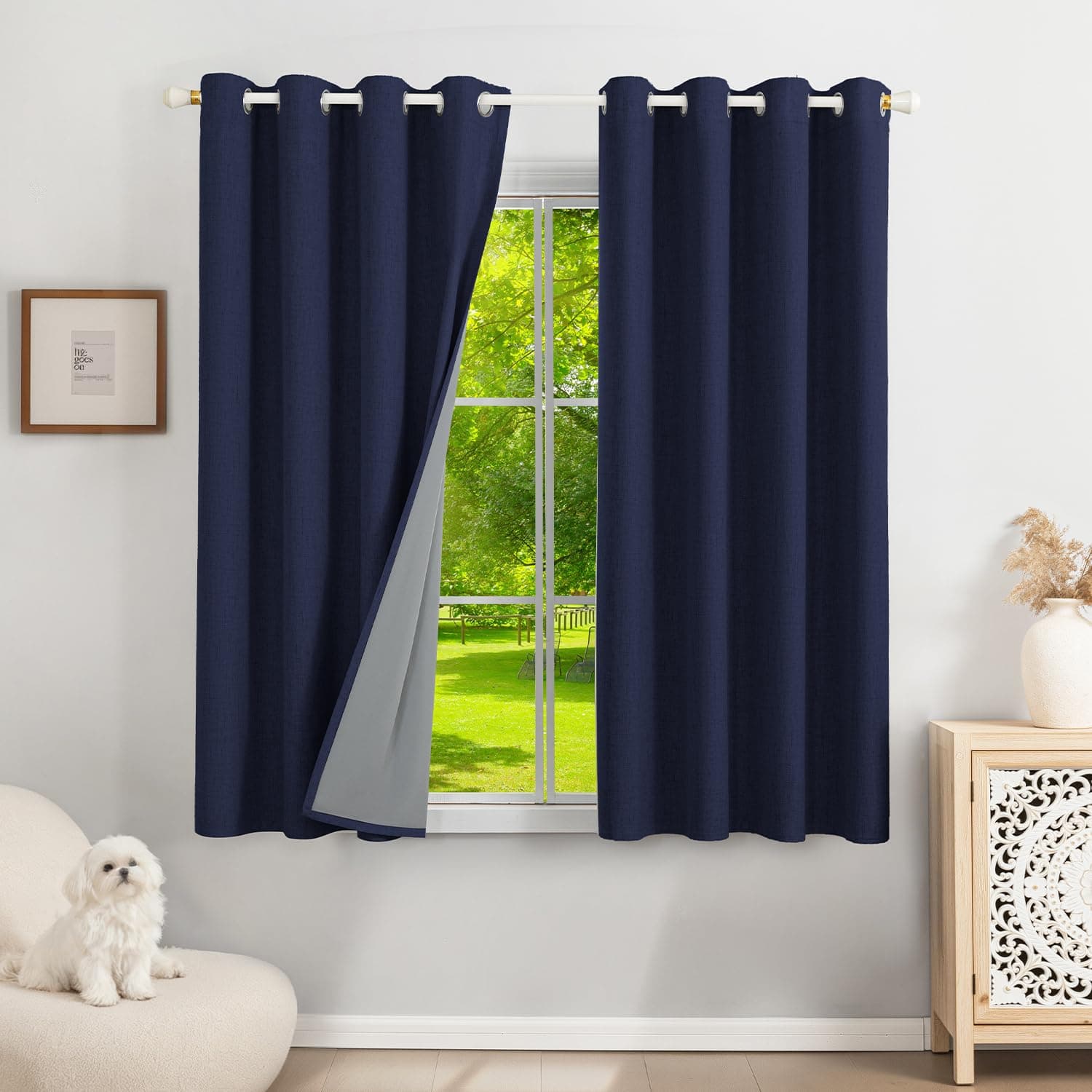 Runyéla 100% Rideau Occultant Thermique Isolant Anti Chaleur 120x140, Lot de 2 Lin Rideaux Fenêtre Opaques à Oeillets Bleu Denim Anti Froid UV Bruit, Intérieurs Decoration Dressing Salon Chambre