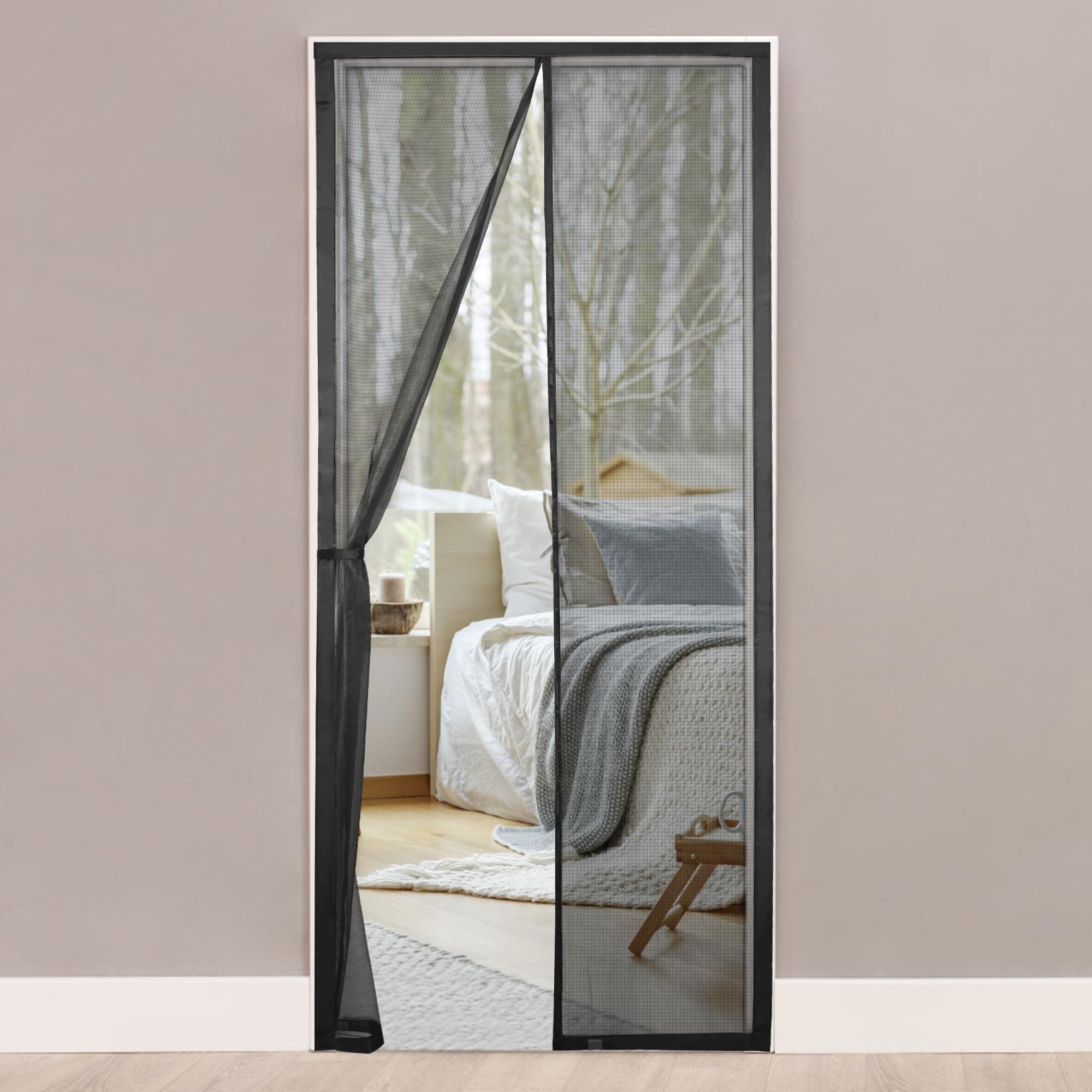 HONGTAISHENG Moustiquaire Porte Fenetre Magnétique, 135x215 cm Moustiquaire Aimantée Porte Fenêtre Balcon, Rideaux Toile Insect Ecran Fermeture Automatique, Bande Scratch de 4 cm de Large, Noir