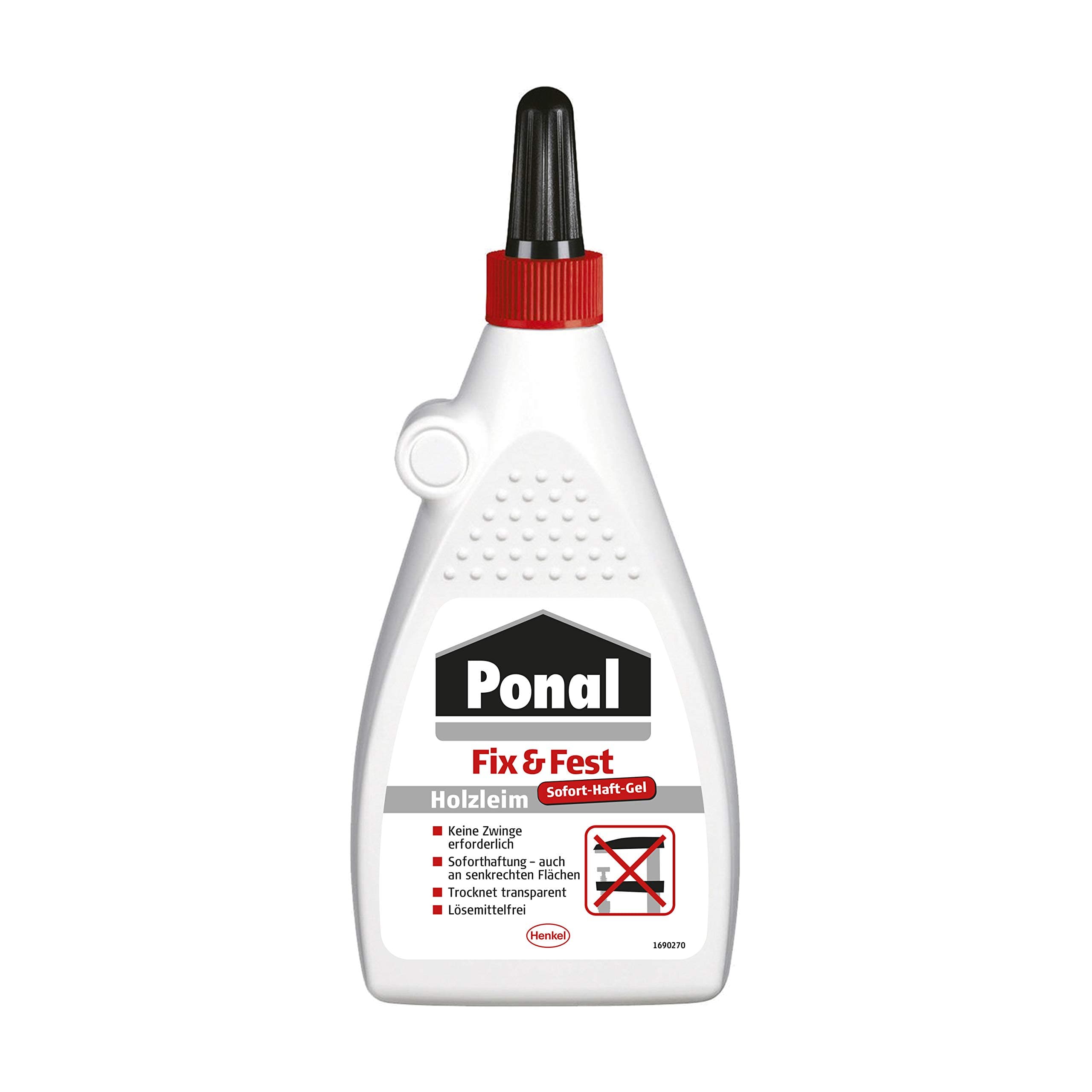 Ponal Fix & Fest Holzleim, sofort haftender Holzkleber für die Innenanwendung, gelartiger Kleber ideal für senkrechte Flächen, transparent trocknender Leim, 1 x 200g