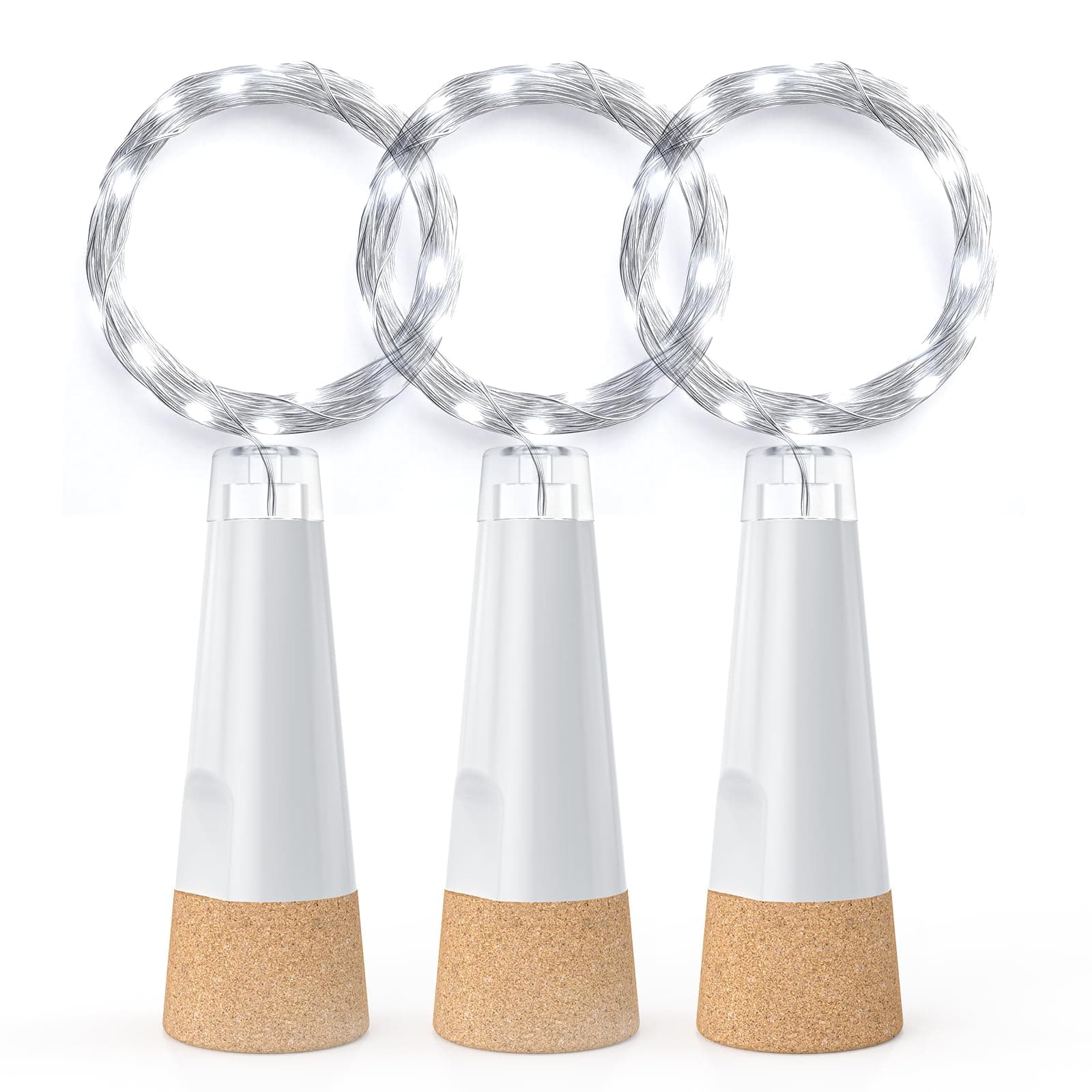 KOBWA Luci per bottiglie con sughero, luci per bottiglie di vino ricaricabili tramite USB, luci a batteria, luci a stringa aggiornate 2025 per decorazioni natalizie(Bianco freddo, 3 Pezzi)