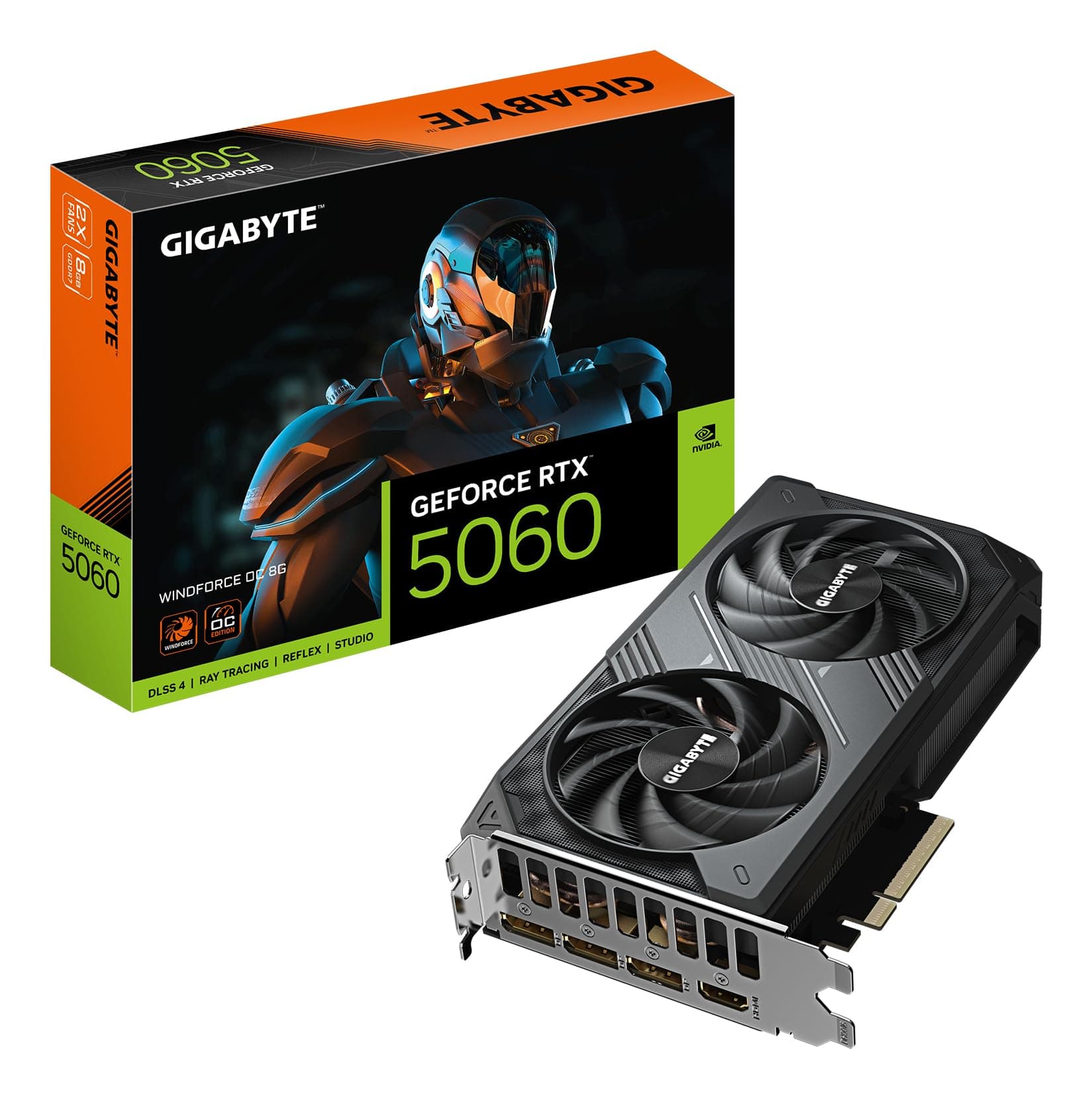 GIGABYTE GeForce RTX 5060 WINDFORCE OC 8G Tarjeta Gráfica - 8GB GDDR7, 128bit, PCI-E 5.0, 2512 MHz Frecuencia del núcleo, 3 x DisplayPort, 1 x HDMI, GV-N5060WF2OC-8GD