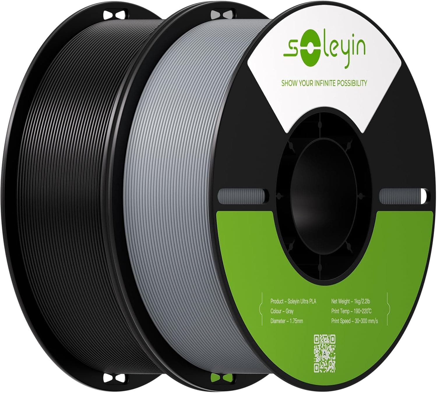 SOLEYIN Filamento ultra PLA 1,75 mm, filamento per stampante 3D 30-300 mm/s, per la maggior parte delle stampanti 3D Creality Ender-3 K1 K1C K2 Hi (nero e grigio 2 kg)