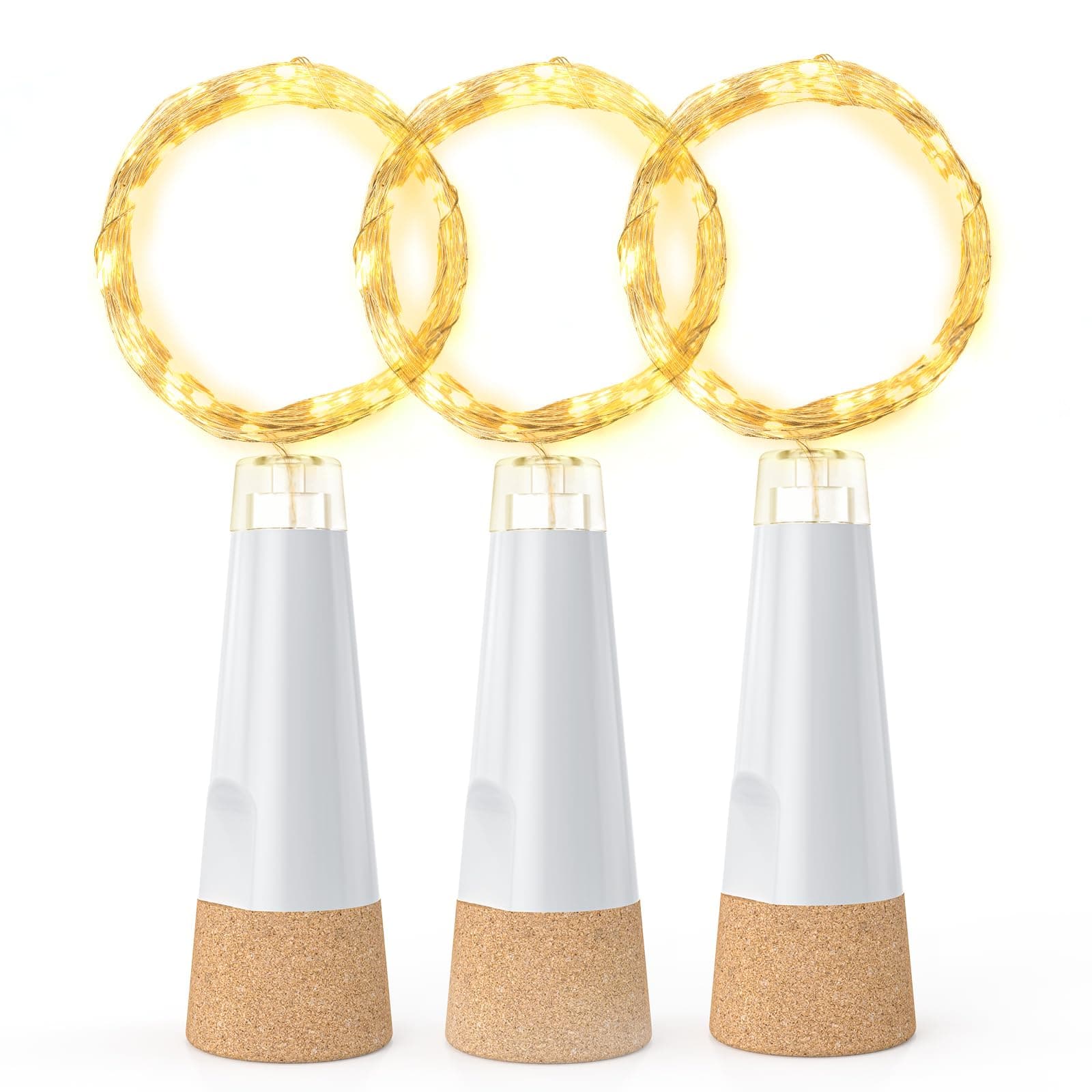 KOBWA Luci per bottiglie con sughero, luci per bottiglie di vino ricaricabili tramite USB, luci a batteria, luci a stringa aggiornate 2025 per decorazioni natalizie(Bianco Caldo, 3 Pezzi)