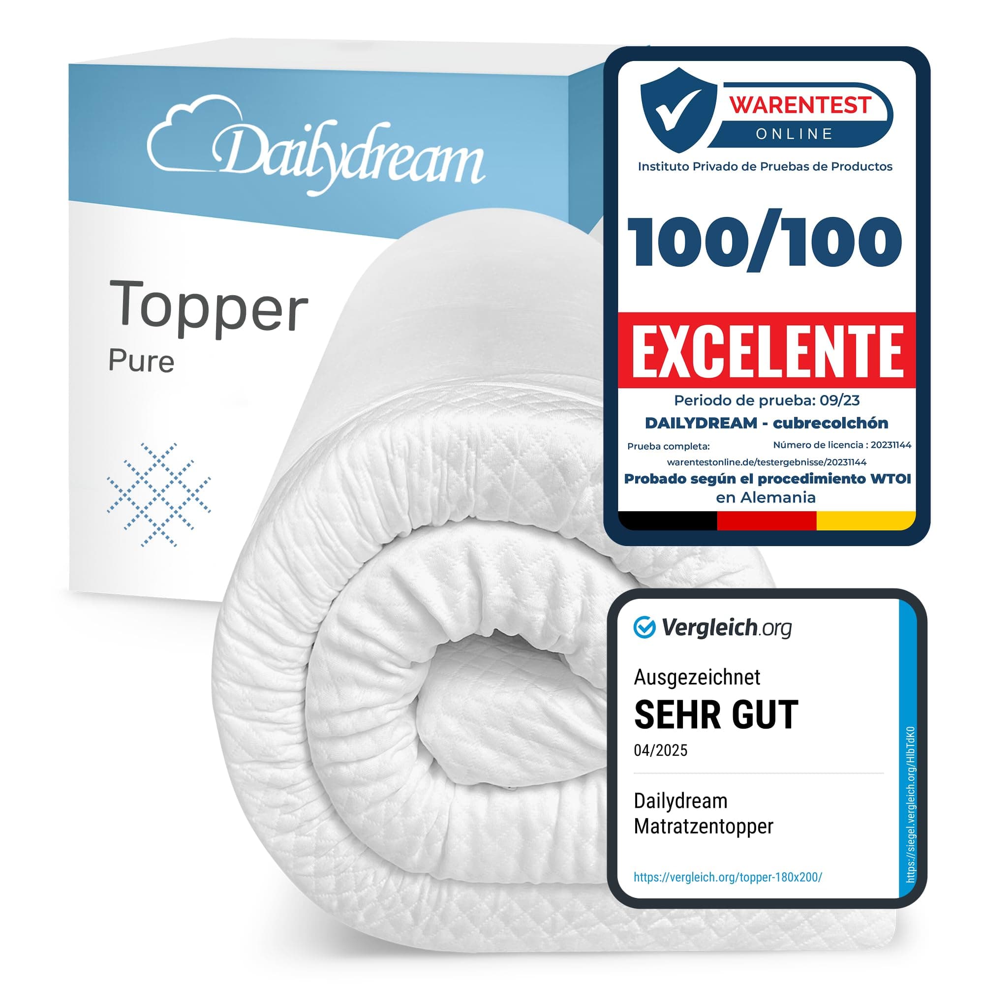 Dailydream Topper viscoelástico para colchón de 90x190, Grosor 5cm, Sobrecolchón Memory Foam, Edition Standard, Model M, Cubrecolchón de Espuma, Espuma viscoelástica, Espuma Memoria, Topper Sofa