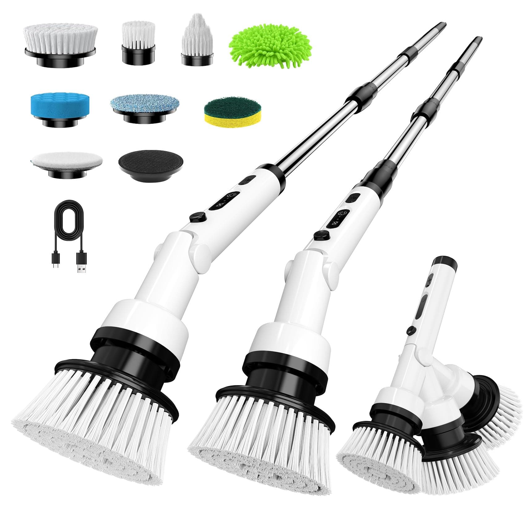 Yesiview Cepillo Electrico Limpieza Hogar,Cepillo Limpieza Electrico con 8 Cabezales Reemplazables,Spin Scrubber Giratorio Limpieza Potencia,Fregadora Giratoria Eléctrico para Hogar,Baño,Suelos