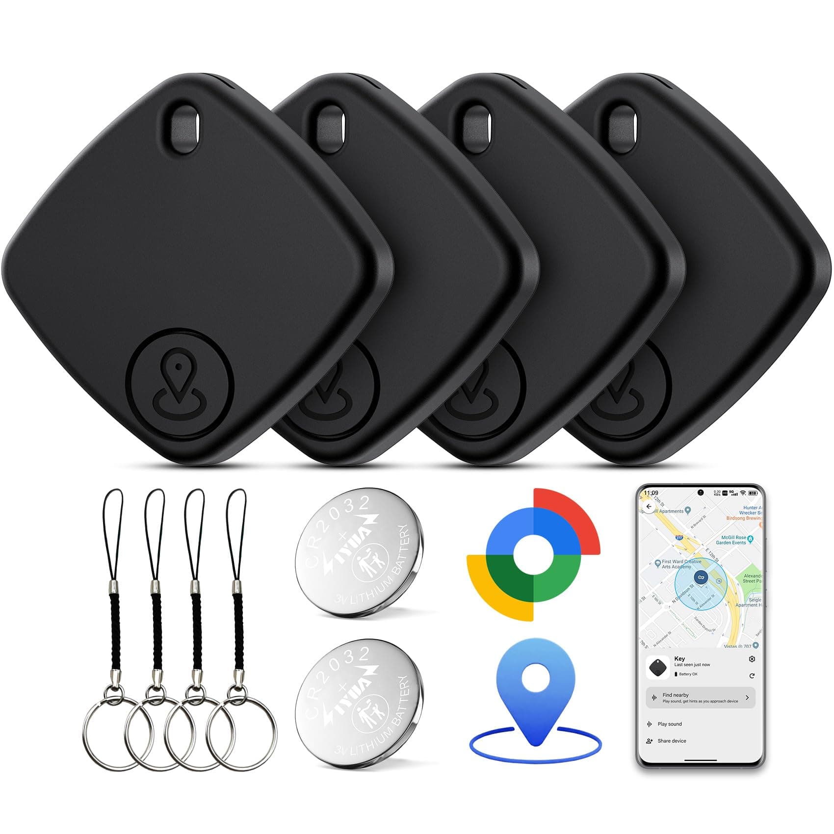 Air Tracker Tag Android, 4 Pack Smart Tracker Tag, Localizador Bluetooth Compatible con Google Find Hub (Solo Android), Impermeable IP67, Bluetooth Tracker para Maletas, Cartera, Equipaje
